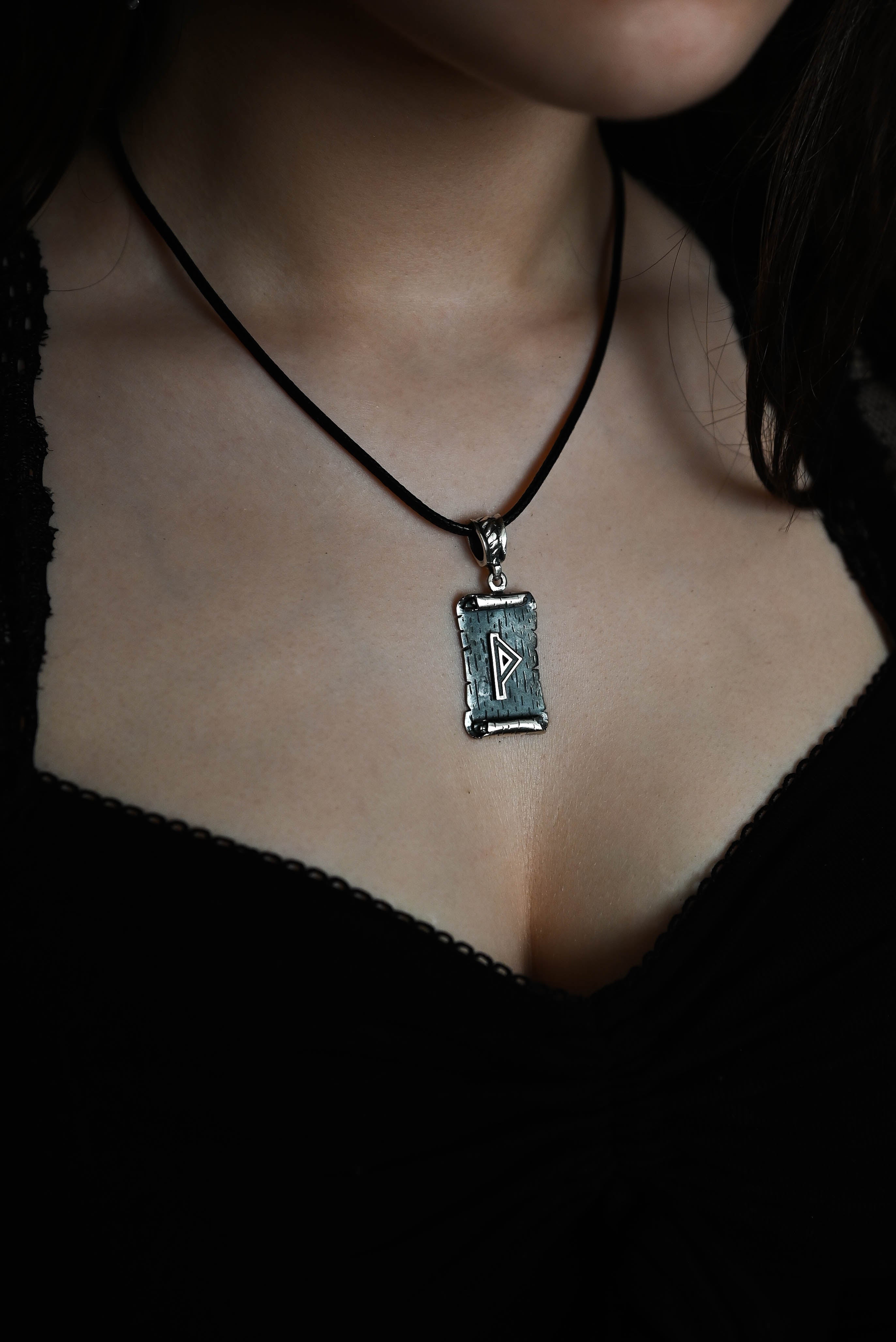 Thurisaz Rune Amulet on a Scroll, Sterling Silver 925 — Viking & Norse Symbol Pendant