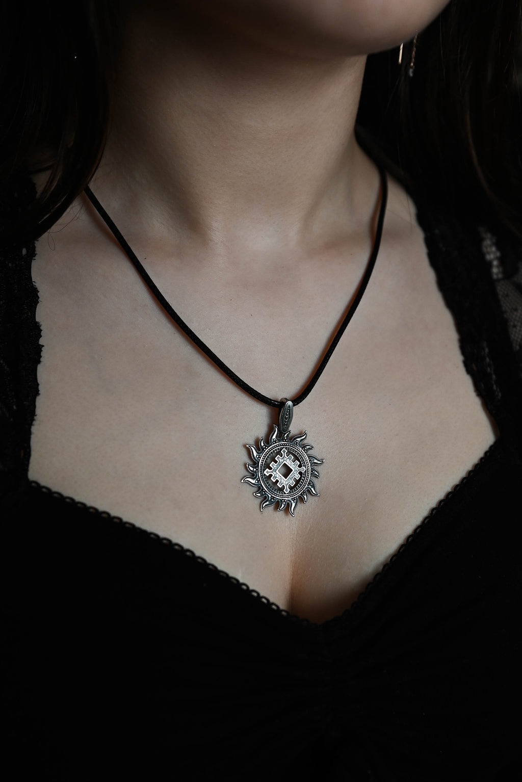 Thistle of Happiness (Repeynik) in Sun Amulet, Sterling Silver 925 — Slavic, Viking & Norse Pendant
