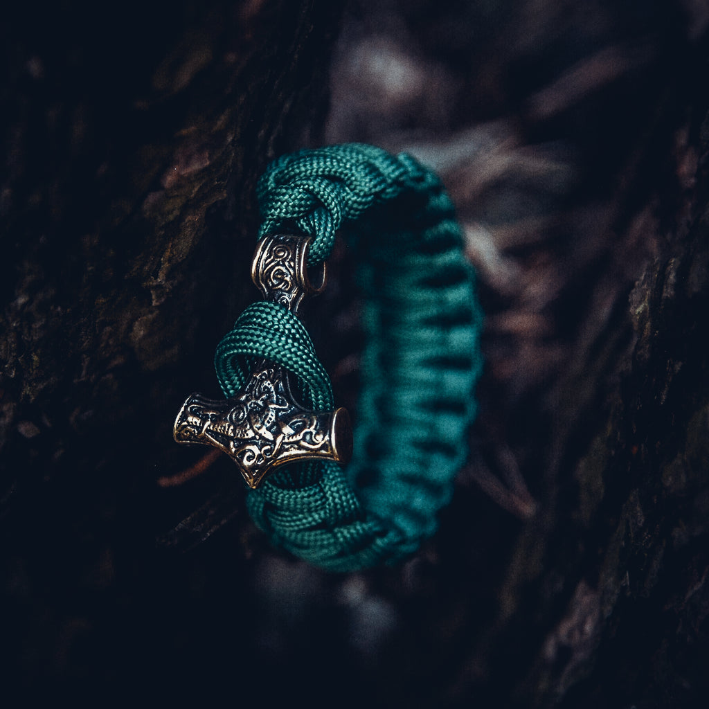 Thor's Hammer Mjolnir Bracelet, Paracord and Bronze