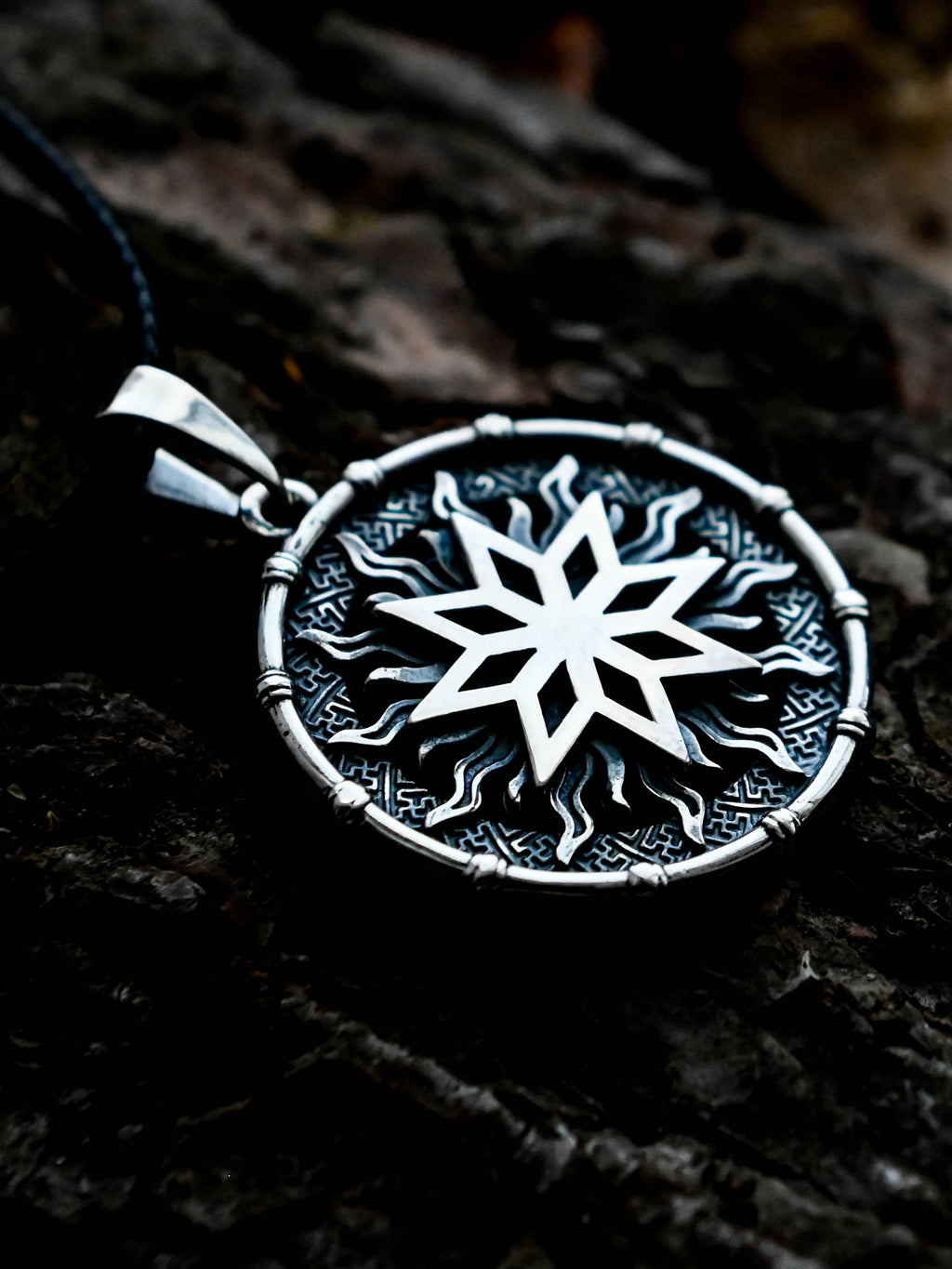 Alatyr Amulet in Sun Disc, Sterling Silver 925 — Slavic, Viking & Norse Symbol Pendant