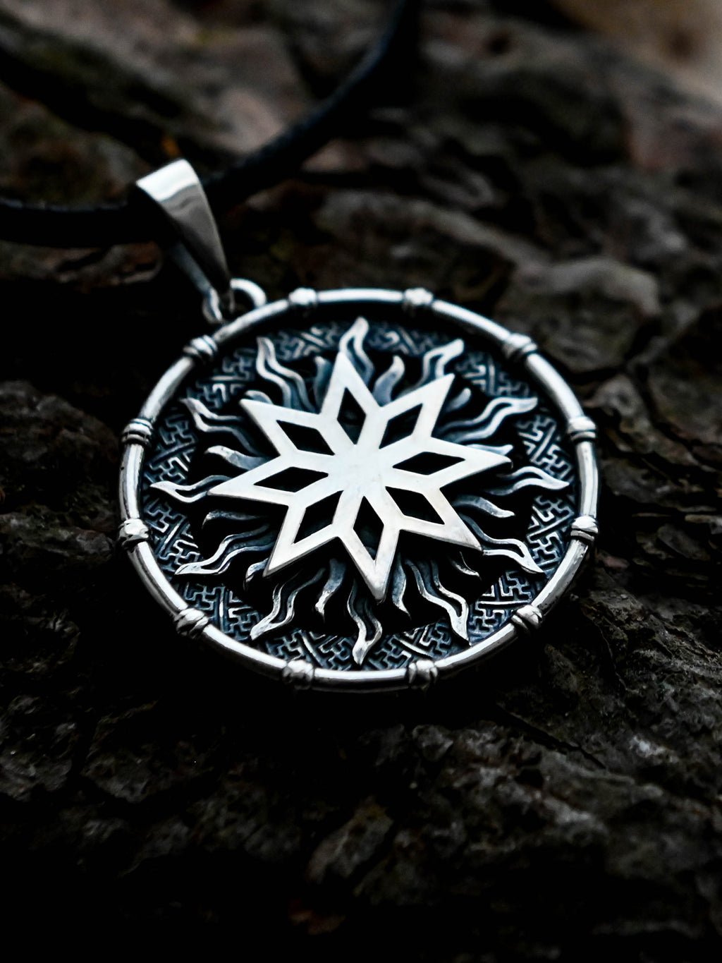 Alatyr Amulet in Sun Disc, Sterling Silver 925 — Slavic, Viking & Norse Symbol Pendant