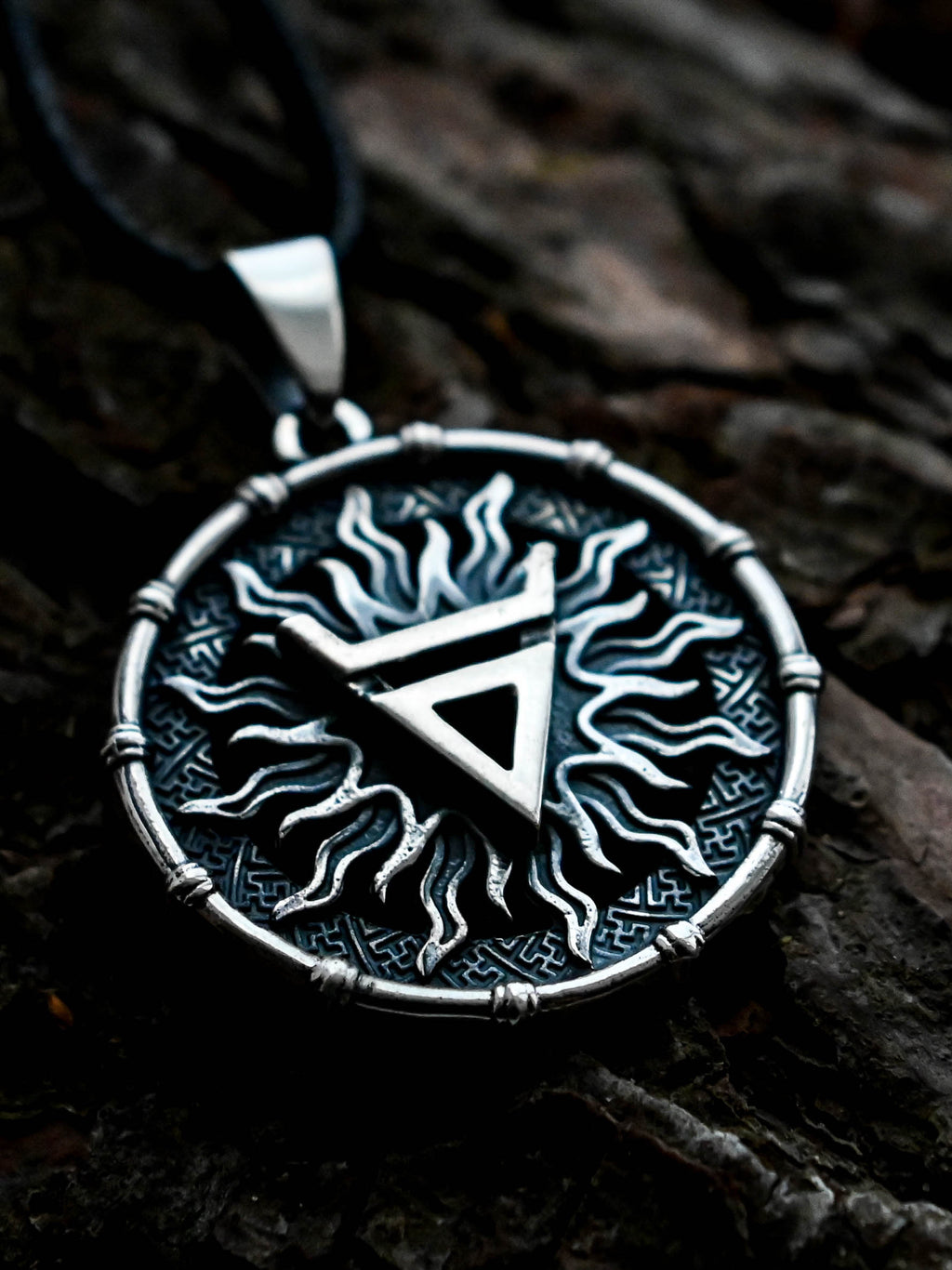 Symbol of Veles Amulet in Sun Disc, Sterling Silver 925 — Slavic, Viking & Norse Symbol Pendant