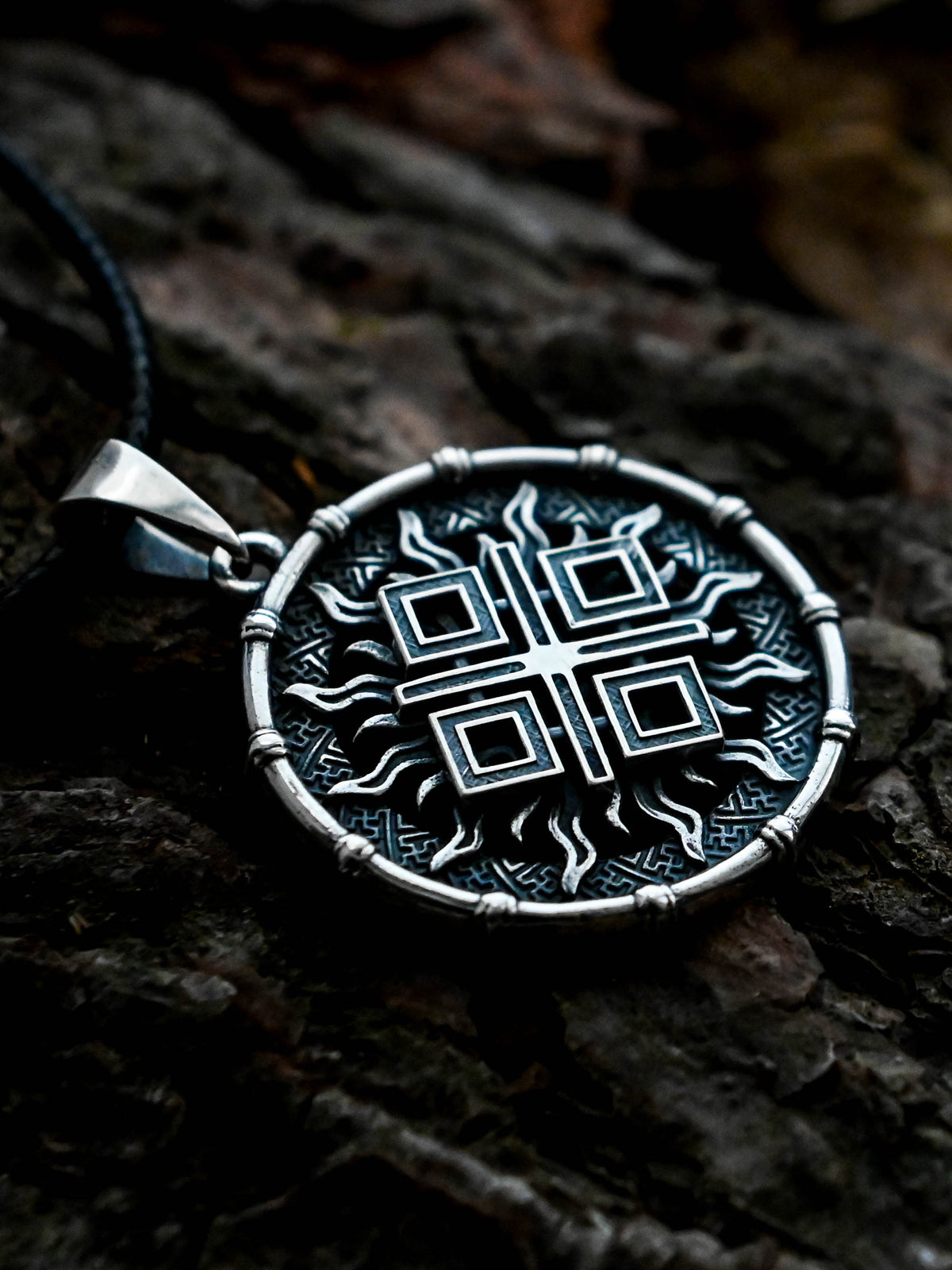 Makosh (Mokosh) Amulet in Sun Disc, Sterling Silver 925 — Slavic, Viking & Norse Symbol Pendant