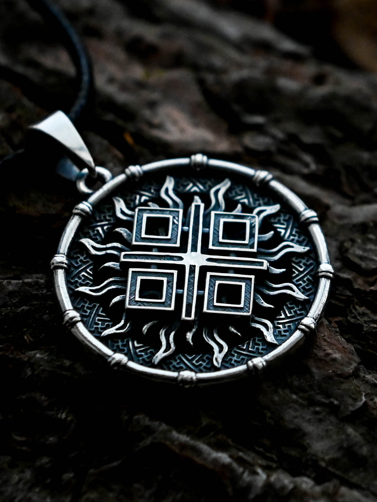 Makosh (Mokosh) Amulet in Sun Disc, Sterling Silver 925 — Slavic, Viking & Norse Symbol Pendant