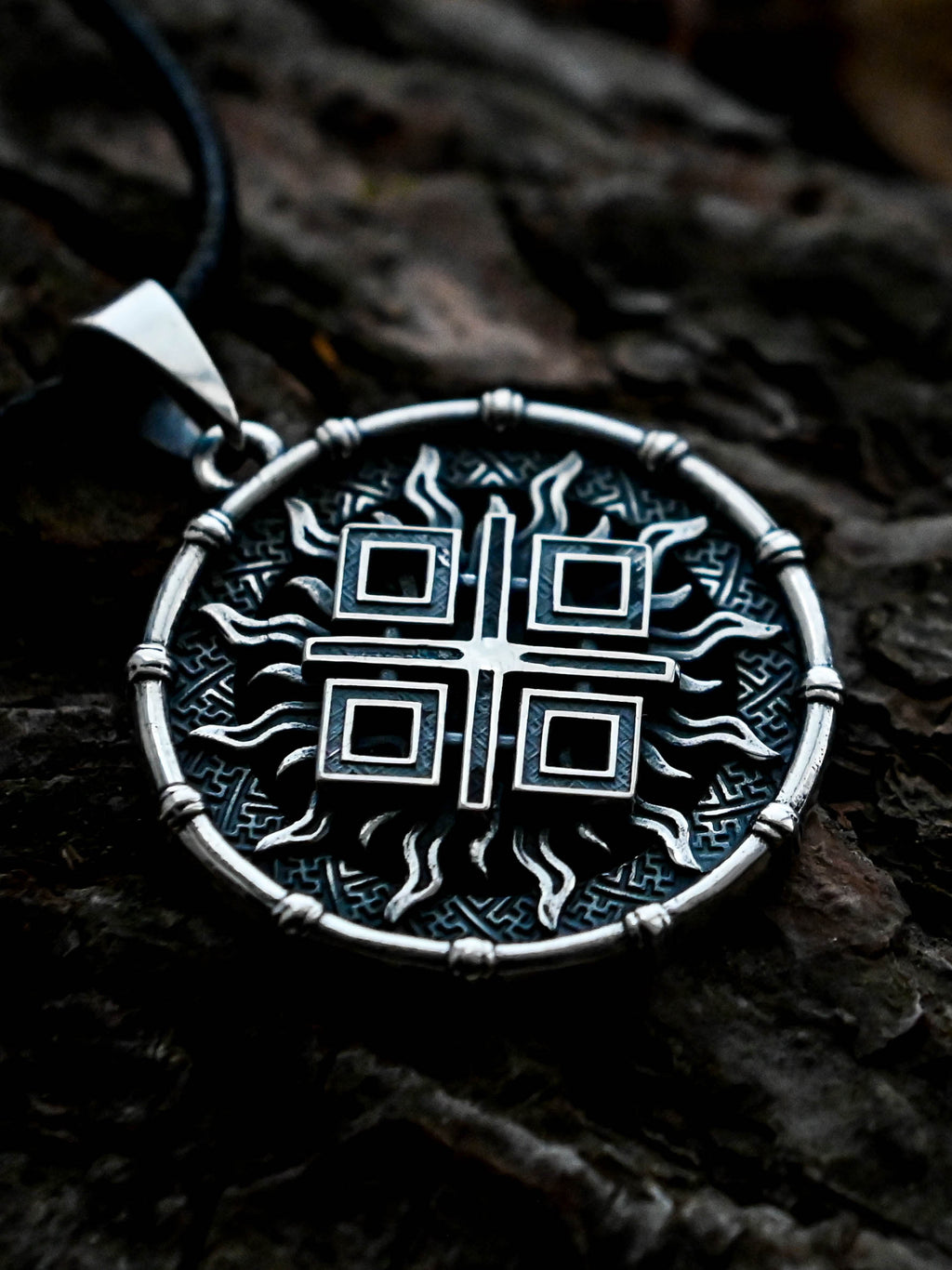 Makosh (Mokosh) Amulet in Sun Disc, Sterling Silver 925 — Slavic, Viking & Norse Symbol Pendant