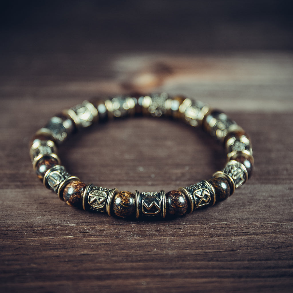 Bronzite Bracelet with 12 Rune Beads