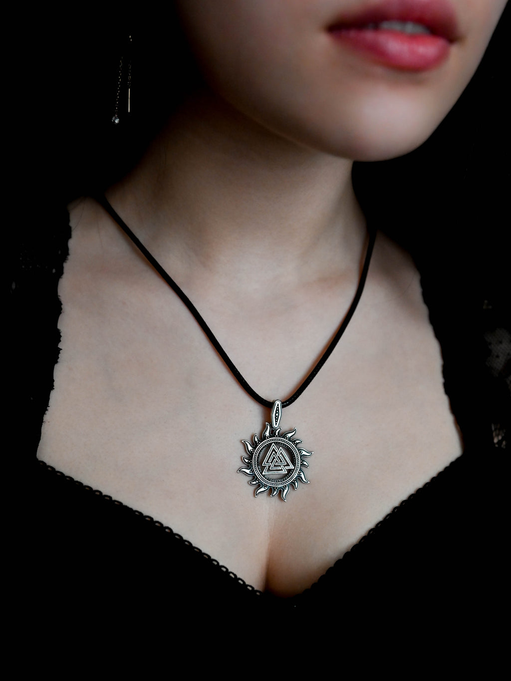 Valknut in Sun Amulet, Sterling Silver 925 — Viking, Norse & Slavic Pendant