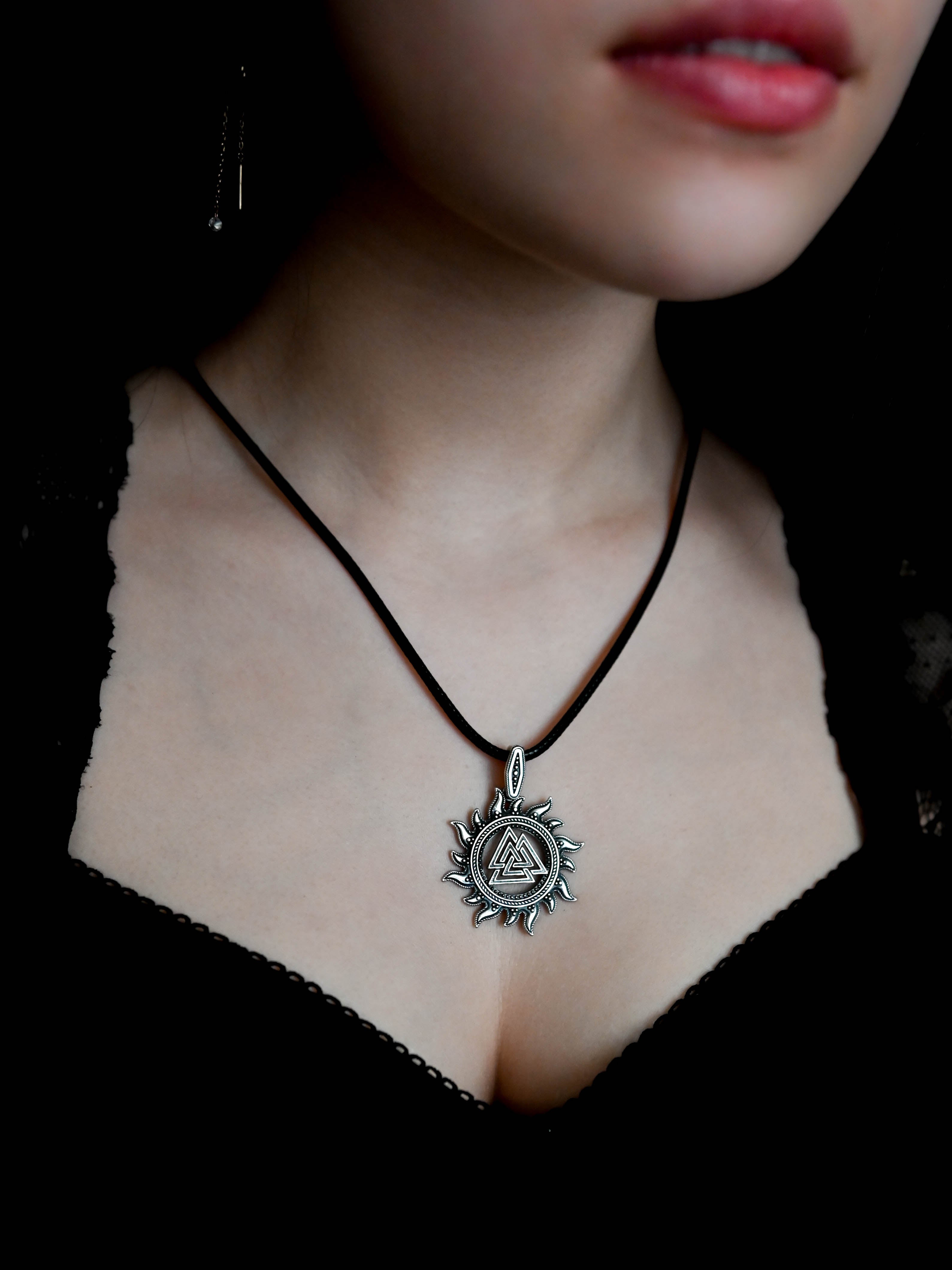 Valknut in Sun Amulet, Sterling Silver 925 — Viking, Norse & Slavic Pendant