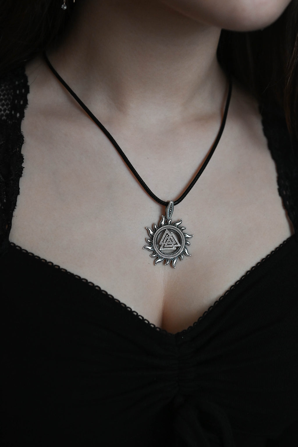Valknut in Sun Amulet, Sterling Silver 925 — Viking, Norse & Slavic Pendant