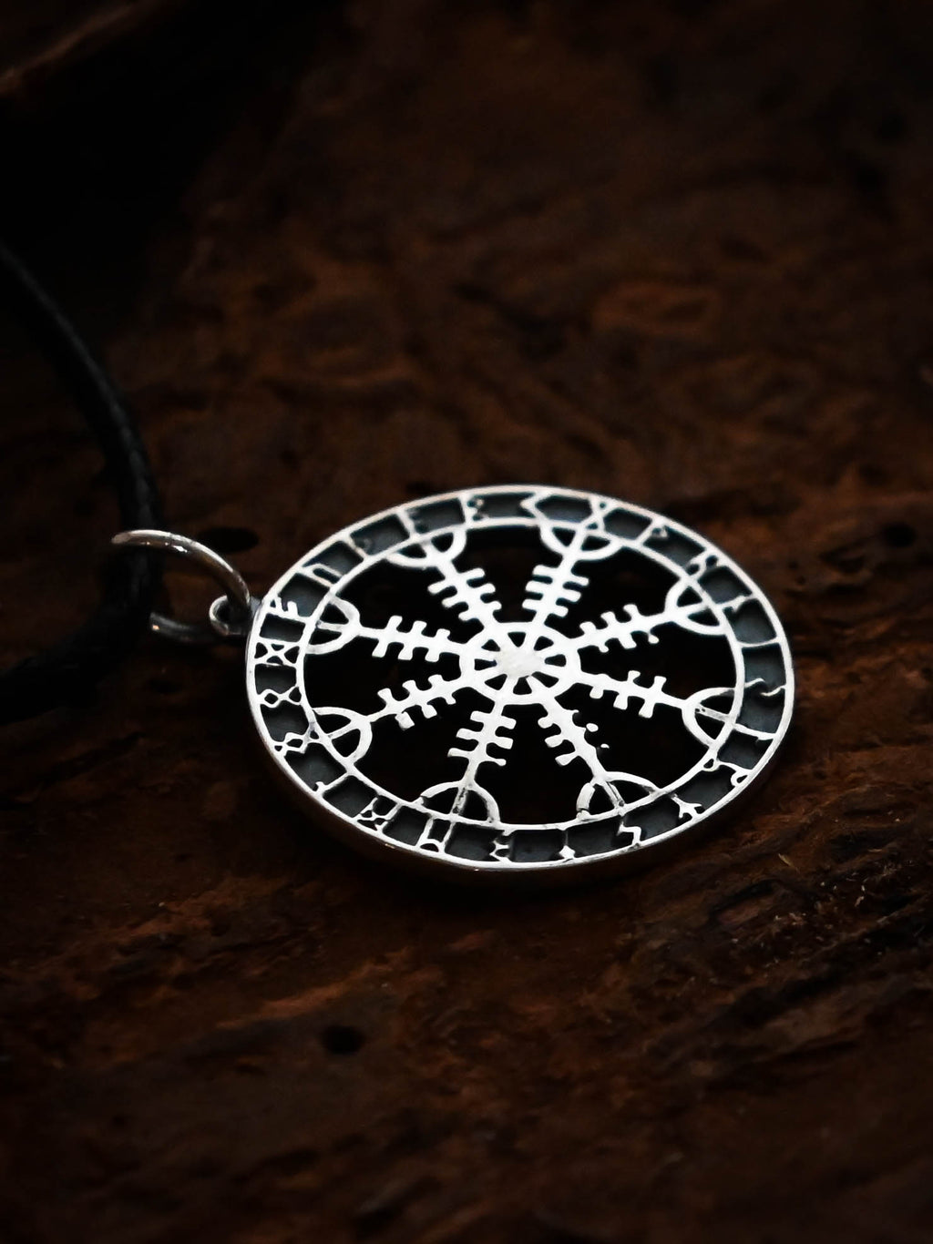 Helm of Awe (Aegishjalmur) Amulet in Futhark, Sterling Silver 925 — Viking Symbol Pendant