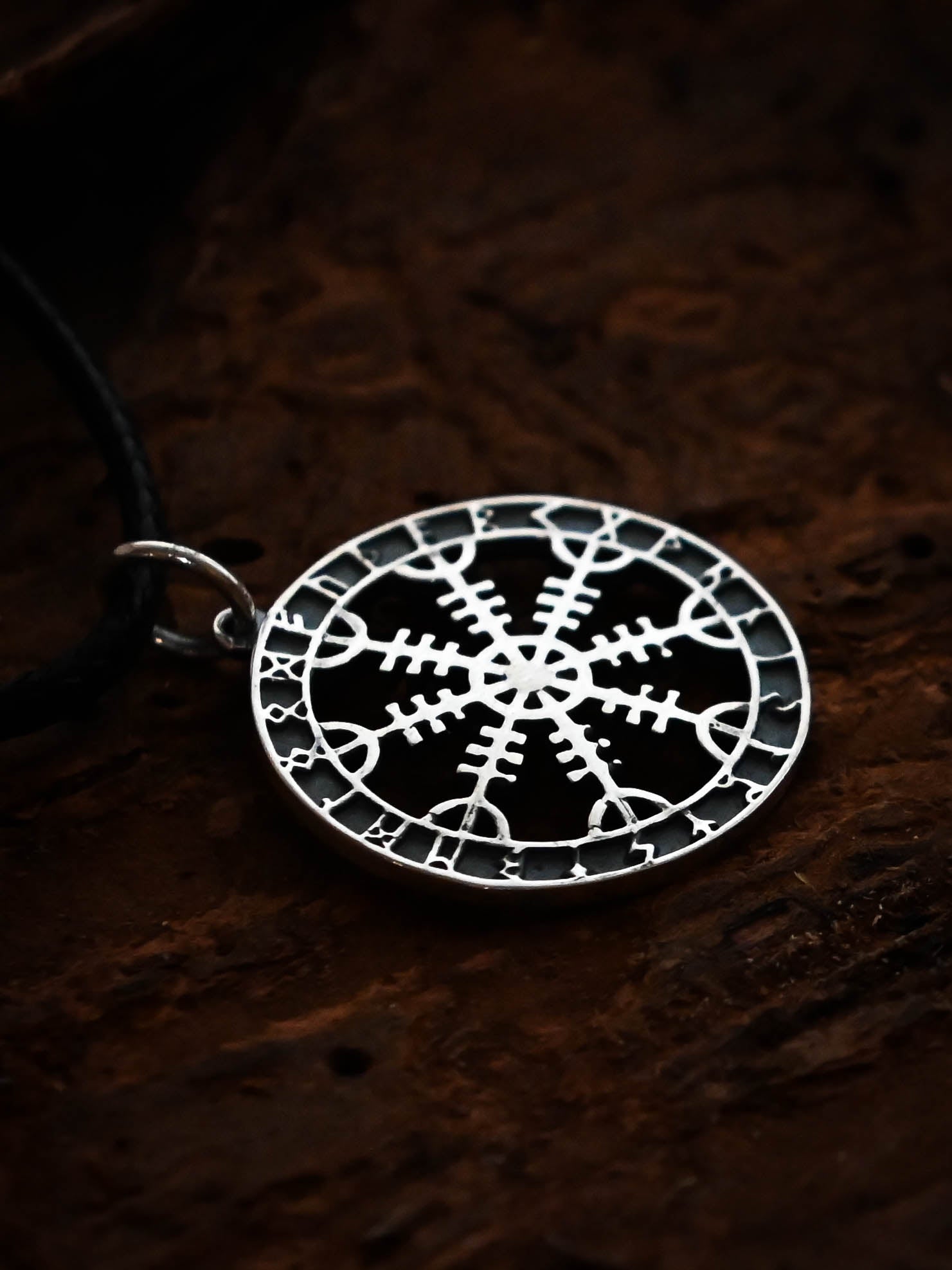 Helm of Awe (Aegishjalmur) Amulet in Futhark, Sterling Silver 925 — Viking Symbol Pendant