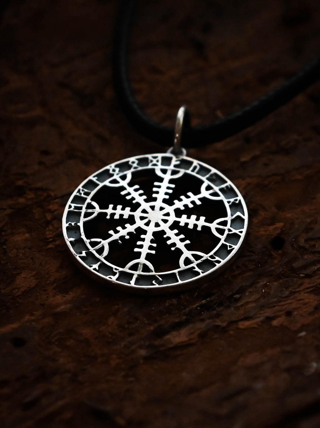 Helm of Awe (Aegishjalmur) Amulet in Futhark, Sterling Silver 925 — Viking Symbol Pendant