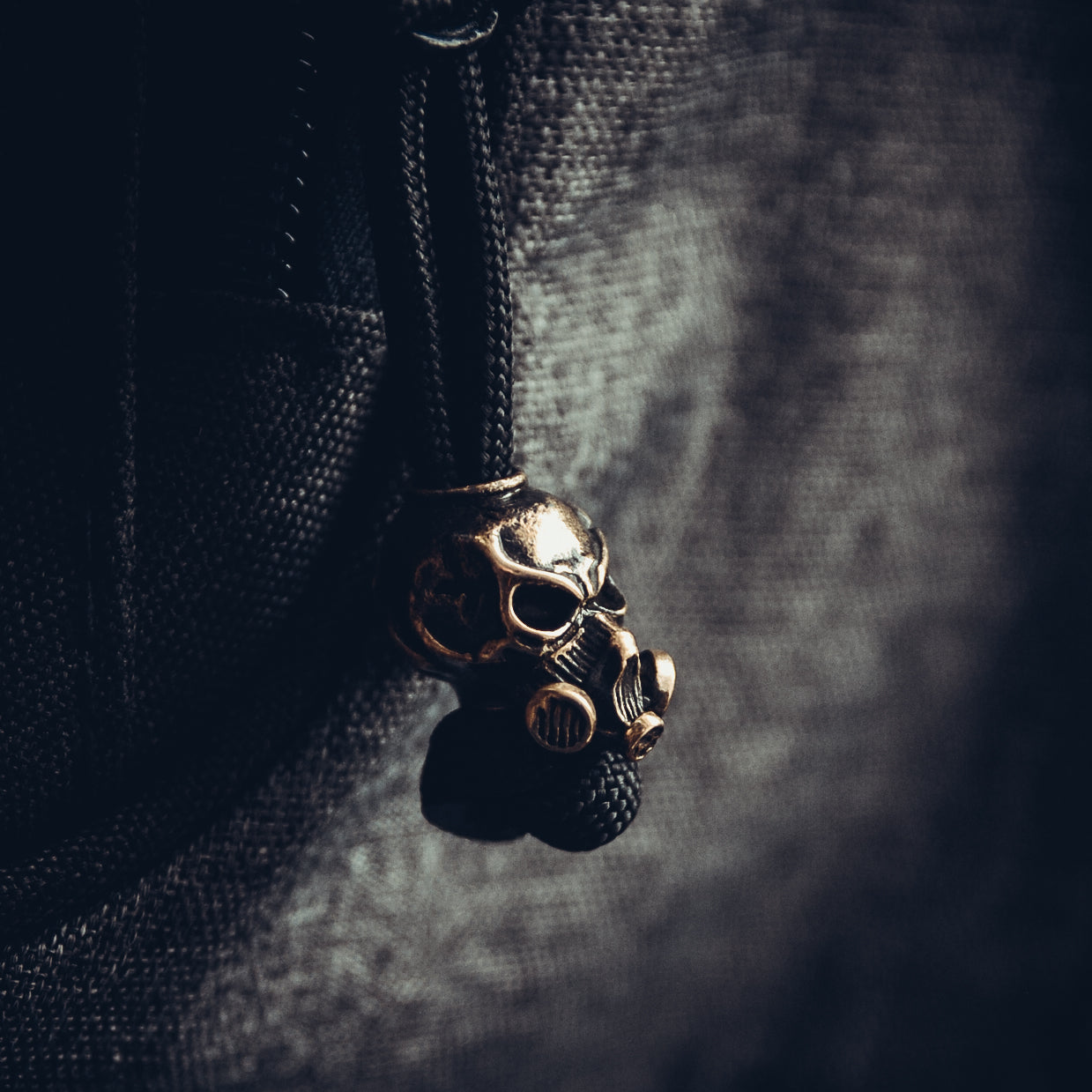 Skull in Mask with Scythe Keychain, Bronze on Paracord Cord