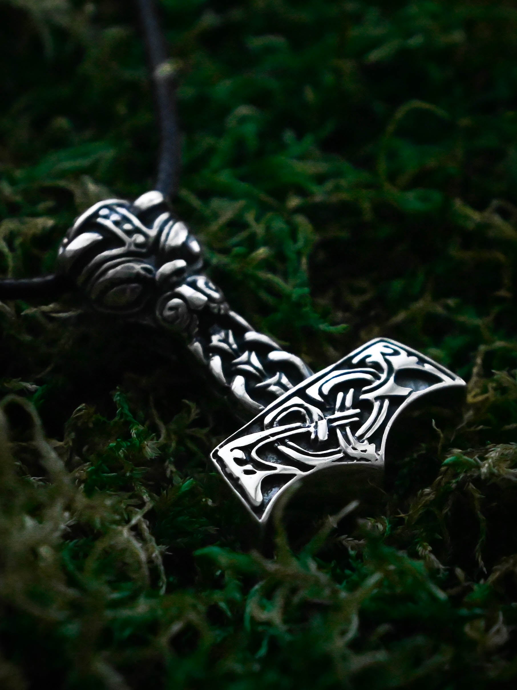 Thor's Hammer with the Face of Thor, Sterling Silver 925 — Viking Symbol Pendant