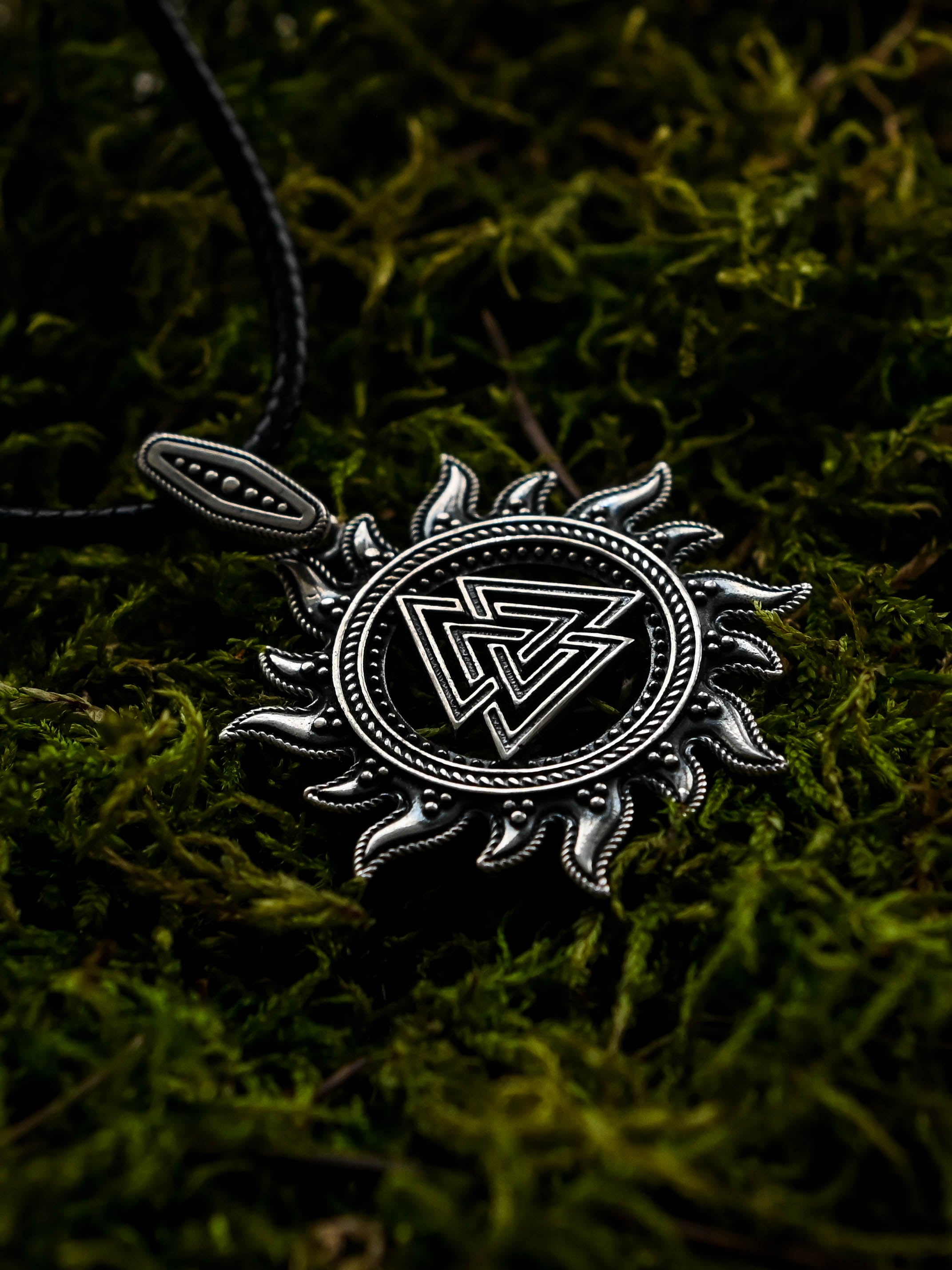 Valknut in Sun Amulet, Sterling Silver 925 — Viking, Norse & Slavic Pendant
