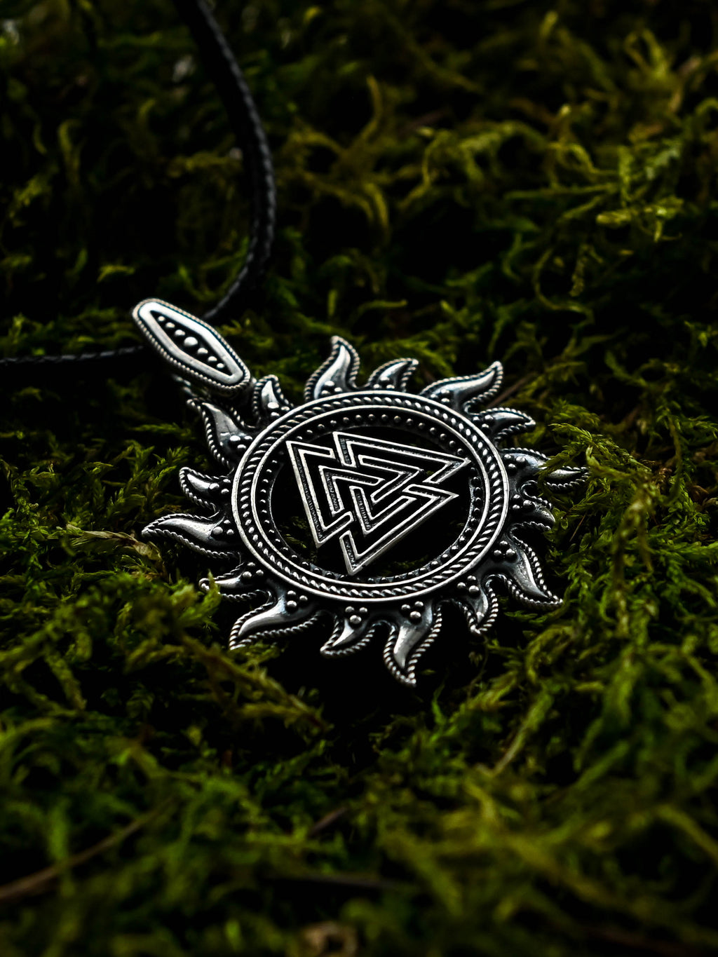 Valknut in Sun Amulet, Sterling Silver 925 — Viking, Norse & Slavic Pendant