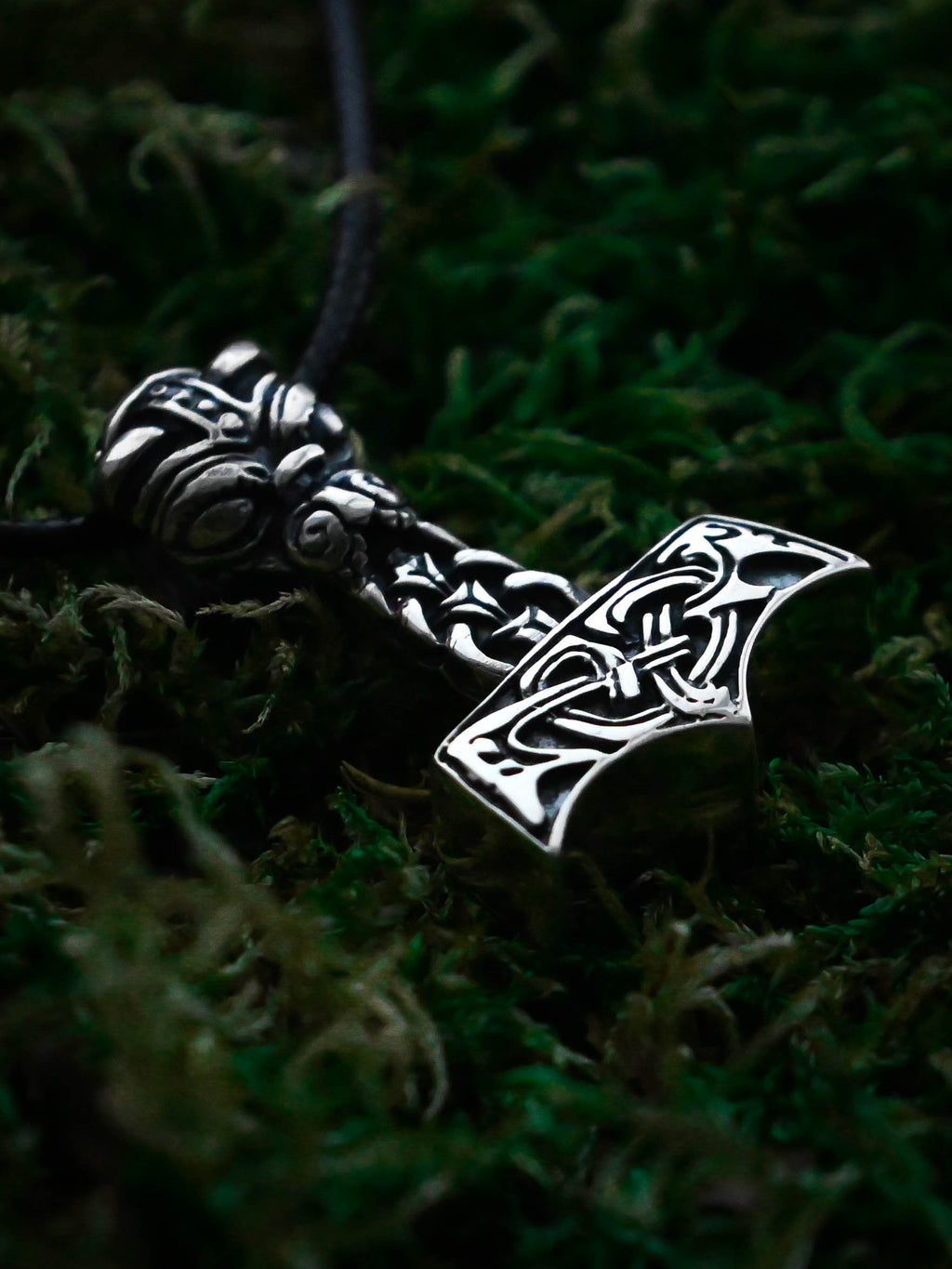 Thor's Hammer with the Face of Thor, Sterling Silver 925 — Viking Symbol Pendant