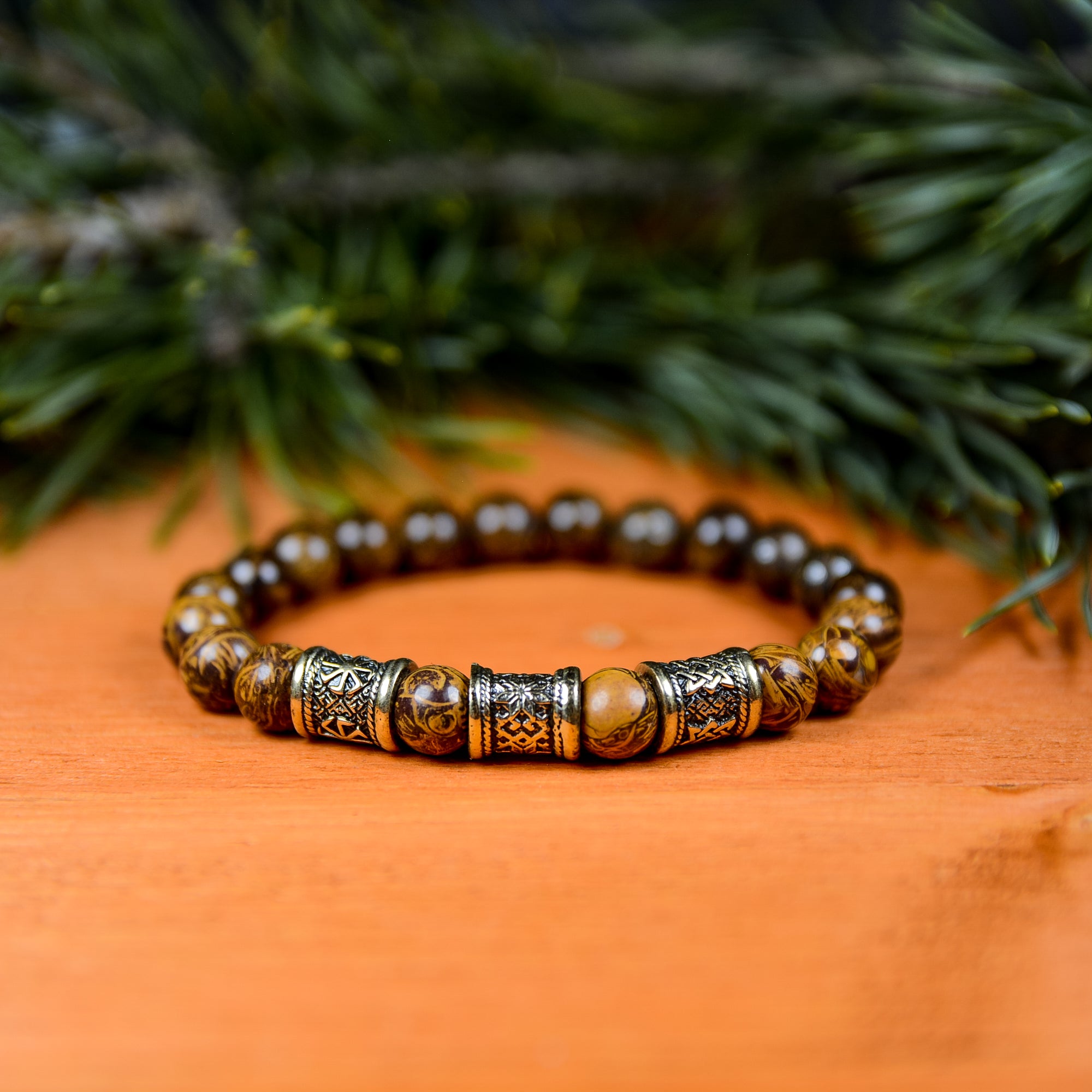 Arkona Bracelet, Natural Jasper with Slavic Beads
