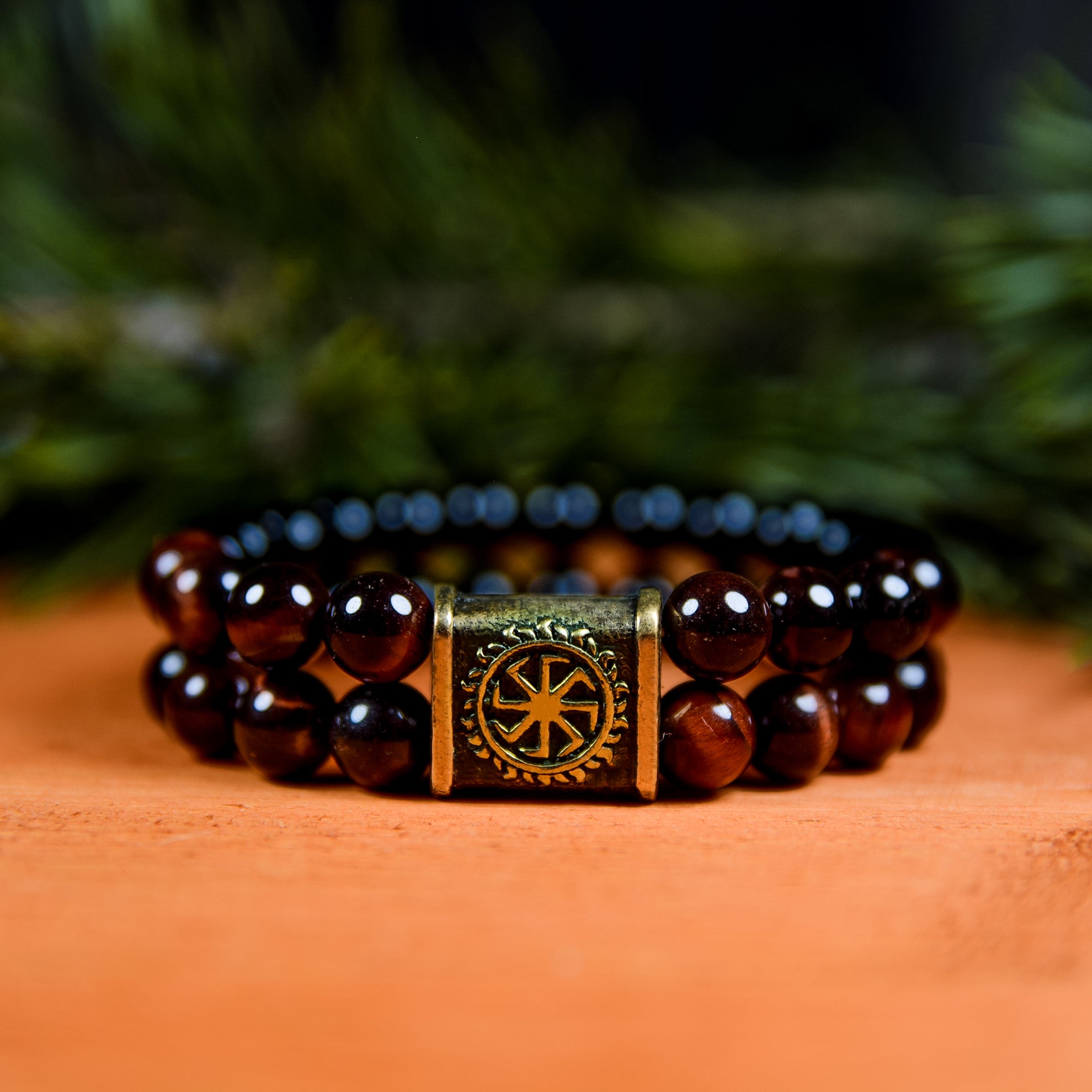 Ox Eye Stone Double-Row Bracelet with Kolovrat Bead