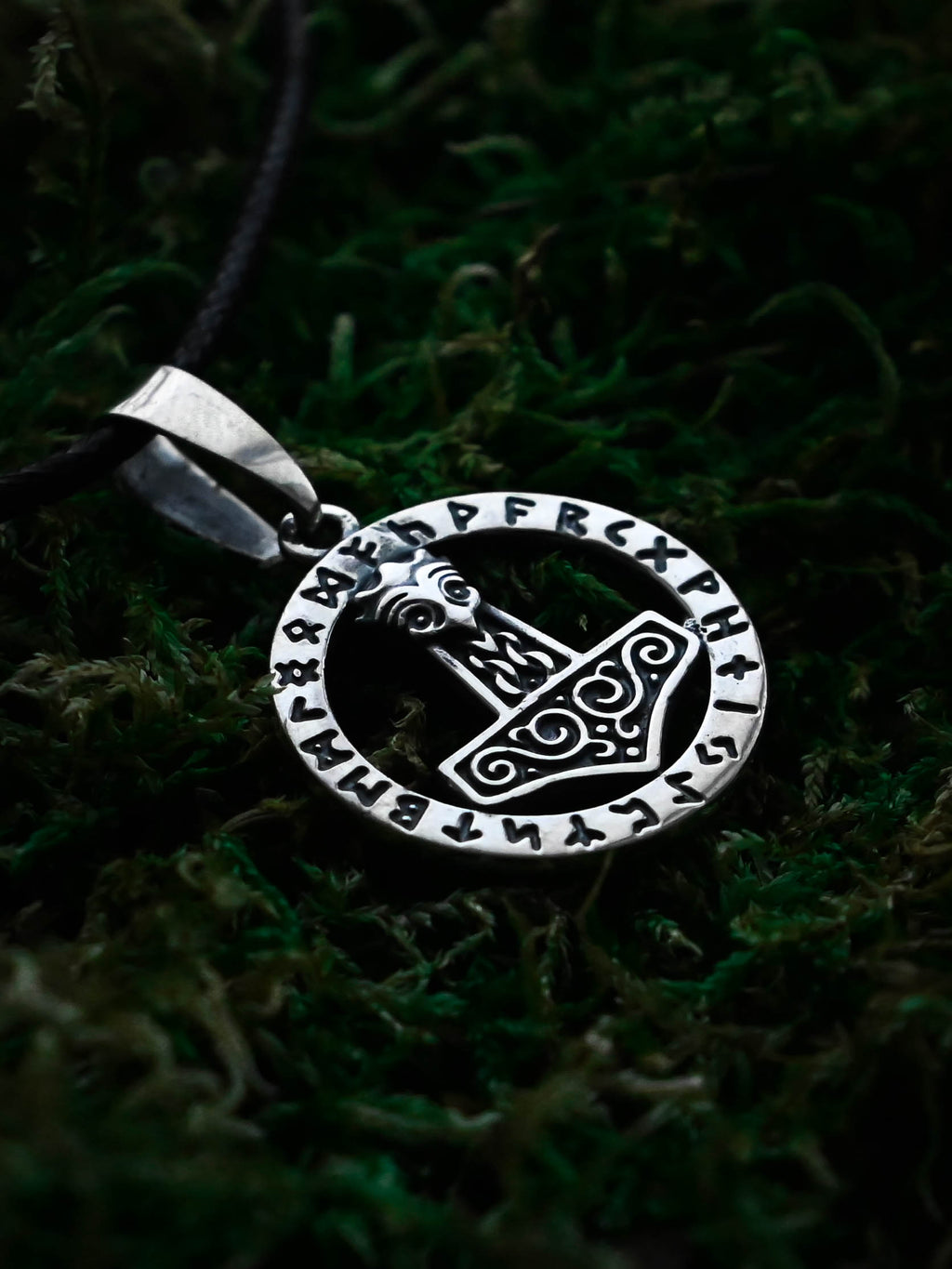 Thor's Hammer (Mjolnir) in Futhark, Sterling Silver 925 — Viking Symbol Pendant
