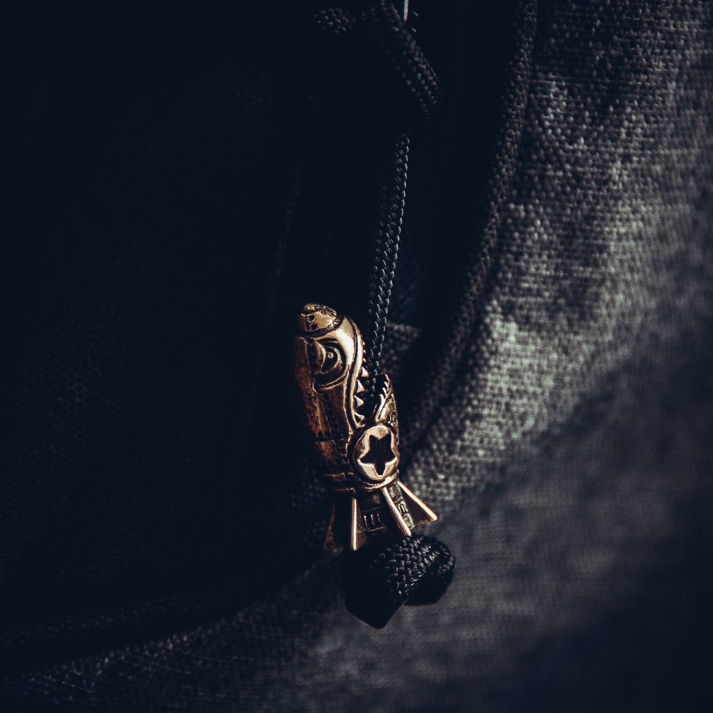 Rocket Keychain, Bronze on Paracord Cord