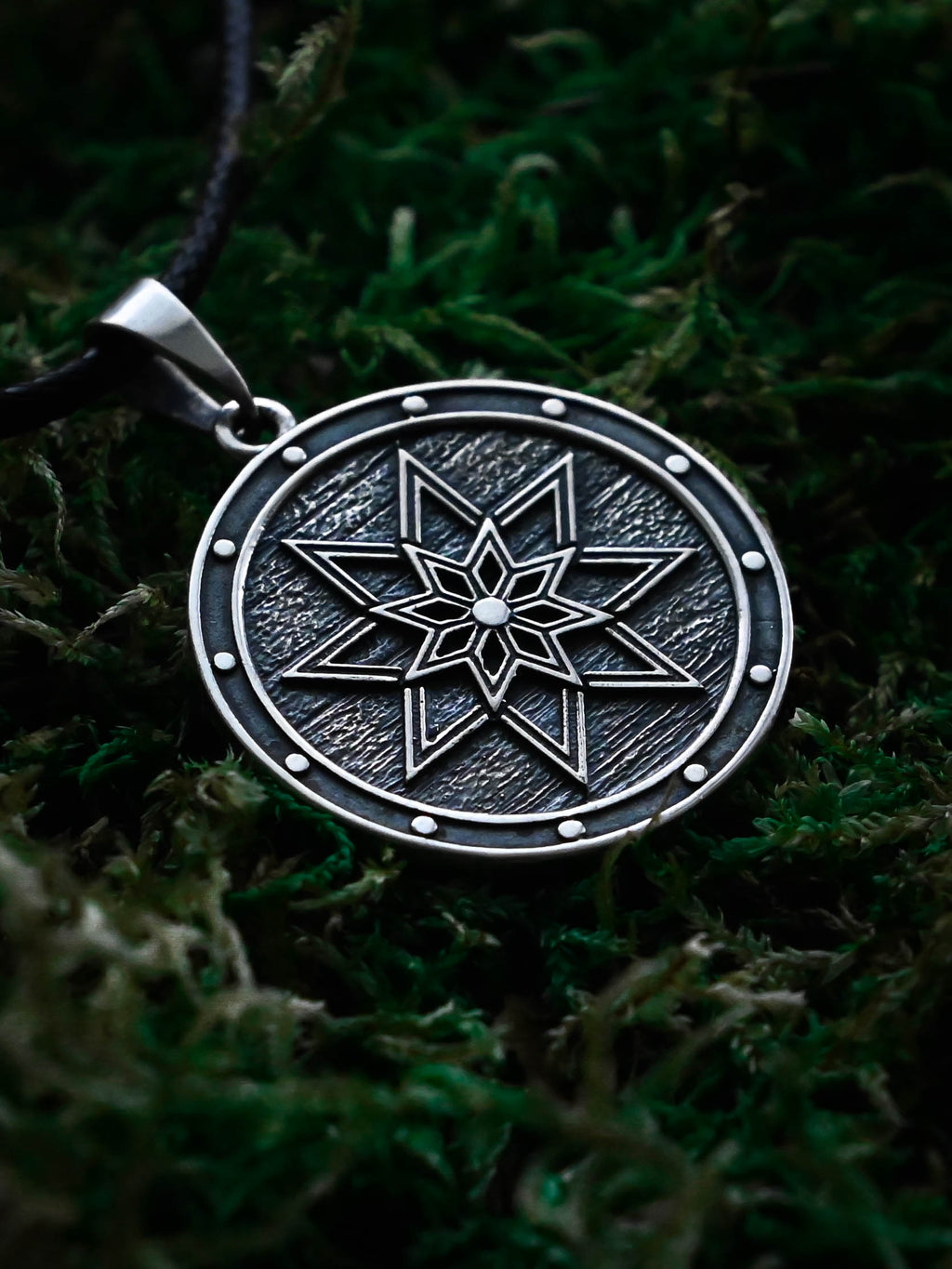 Alatyr Amulet on a Shield, Sterling Silver 925 — Slavic Symbol Pendant