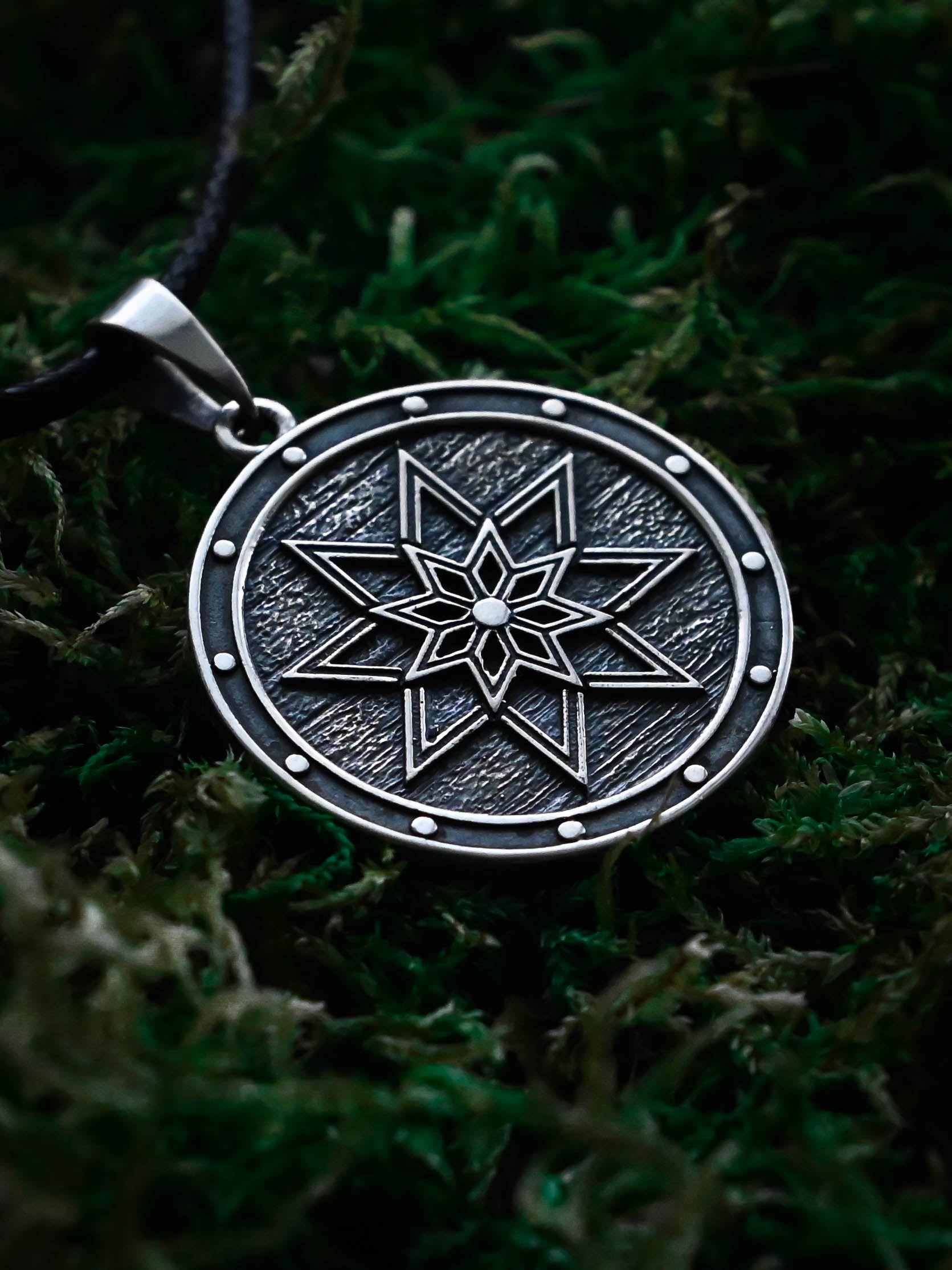 Alatyr Amulet on a Shield, Sterling Silver 925 — Slavic Symbol Pendant