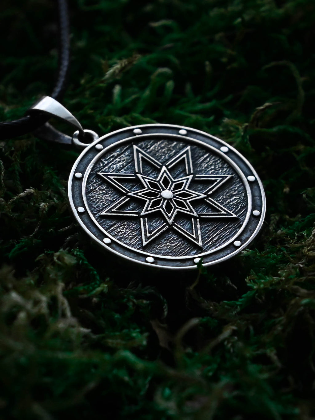 Alatyr Amulet on a Shield, Sterling Silver 925 — Slavic Symbol Pendant