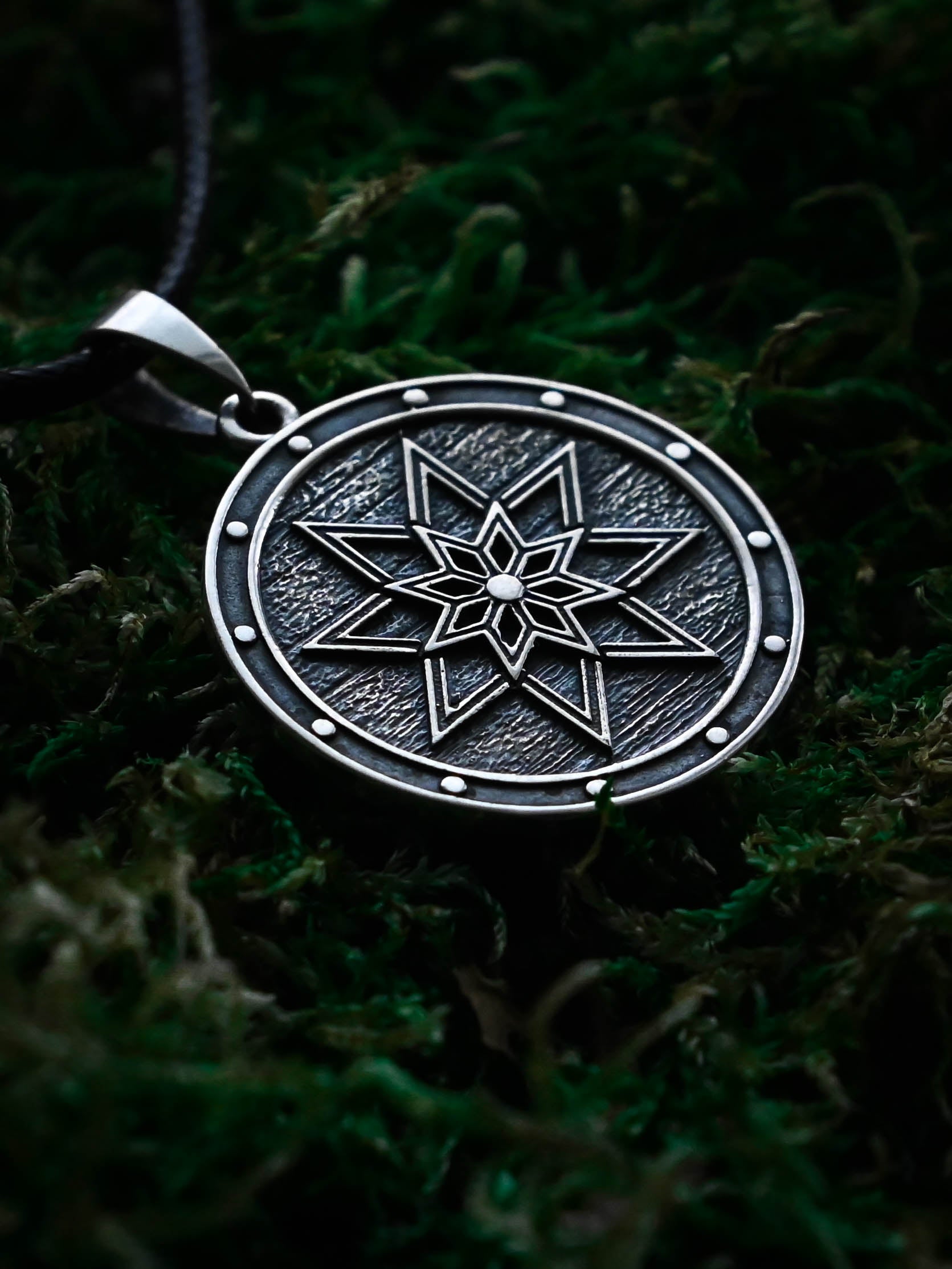 Alatyr Amulet on a Shield, Sterling Silver 925 — Slavic Symbol Pendant