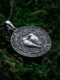 Ravens Amulet in Futhark, Sterling Silver 925 — Viking & Norse Symbol Pendant