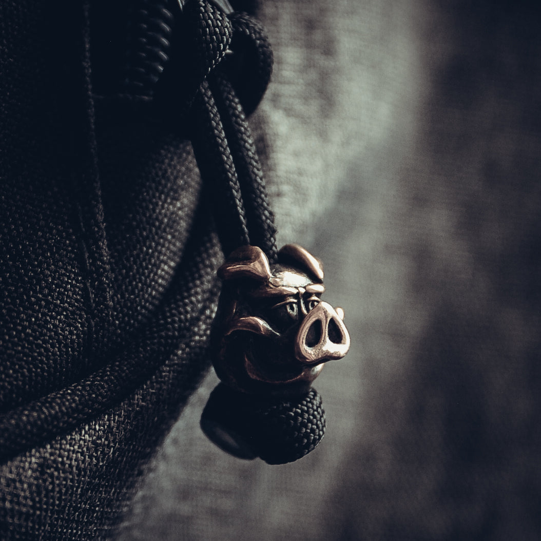 Pig Keychain, Bronze on Paracord Cord