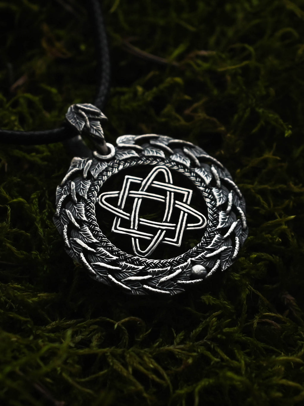 Star of Lada Amulet in Birch Wreath, Sterling Silver 925 — Slavic, Viking & Norse Symbol Pendant
