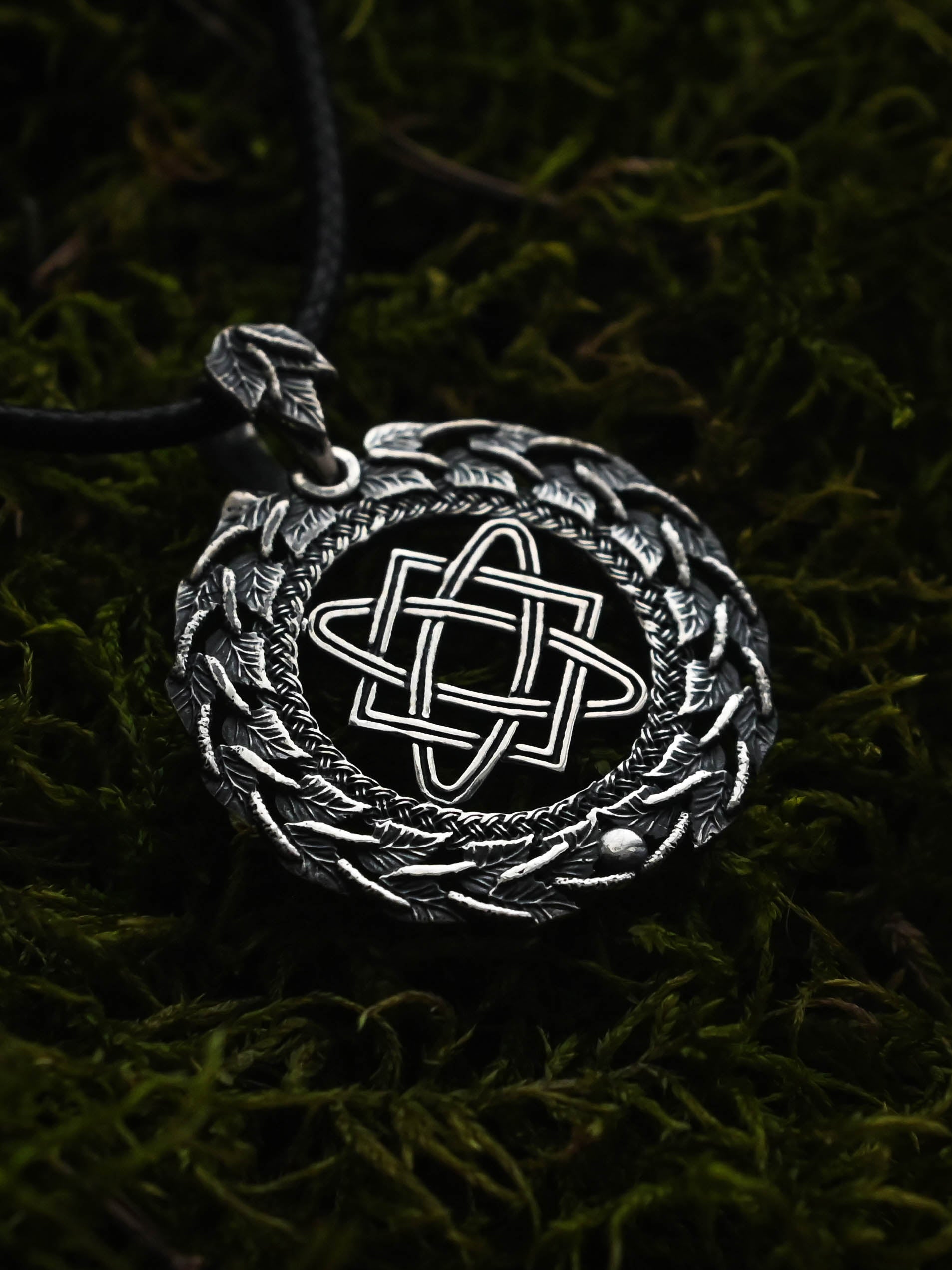 Star of Lada Amulet in Birch Wreath, Sterling Silver 925 — Slavic, Viking & Norse Symbol Pendant