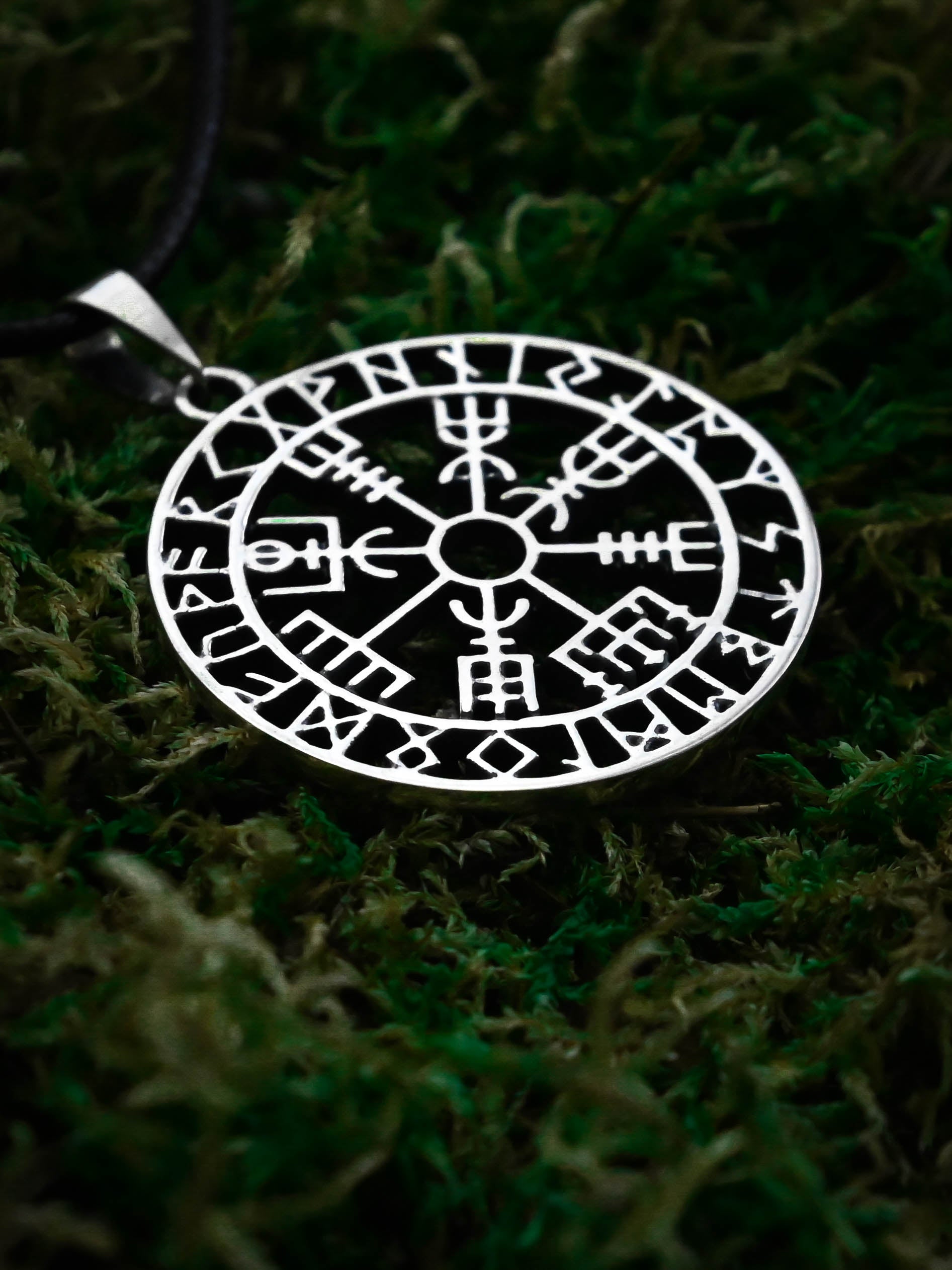 Vegvisir Amulet in Futhark, Sterling Silver 925 — Viking Symbol Pendant