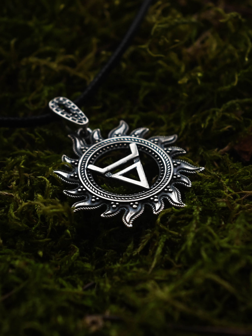 Symbol of Veles in Sun Amulet, Sterling Silver 925 — Slavic, Viking & Norse Pendant