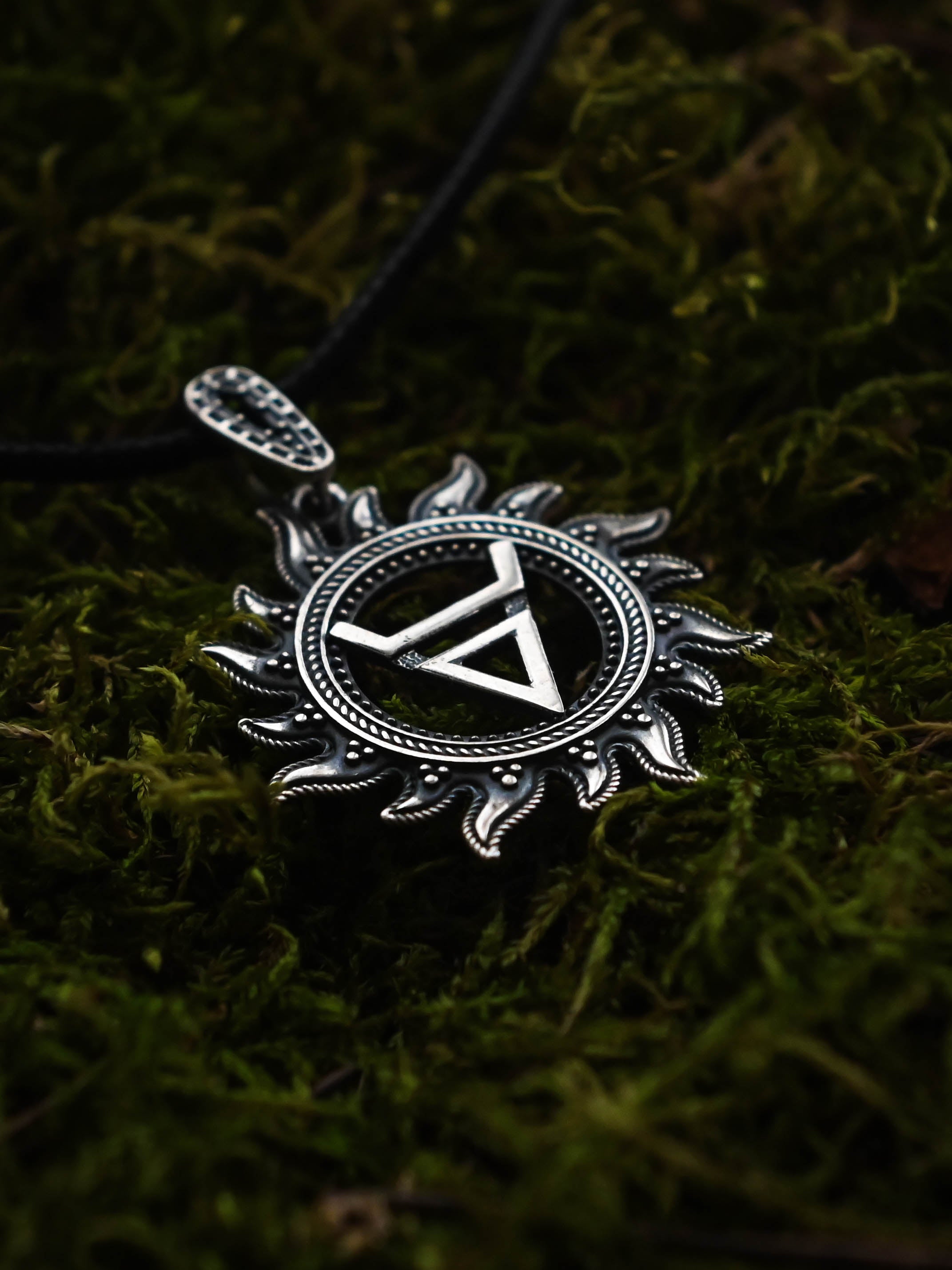 Symbol of Veles in Sun Amulet, Sterling Silver 925 — Slavic, Viking & Norse Pendant