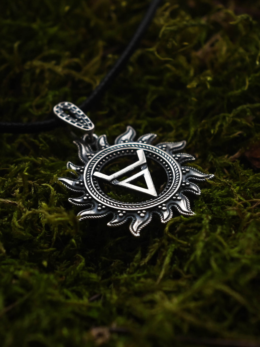Symbol of Veles in Sun Amulet, Sterling Silver 925 — Slavic, Viking & Norse Pendant