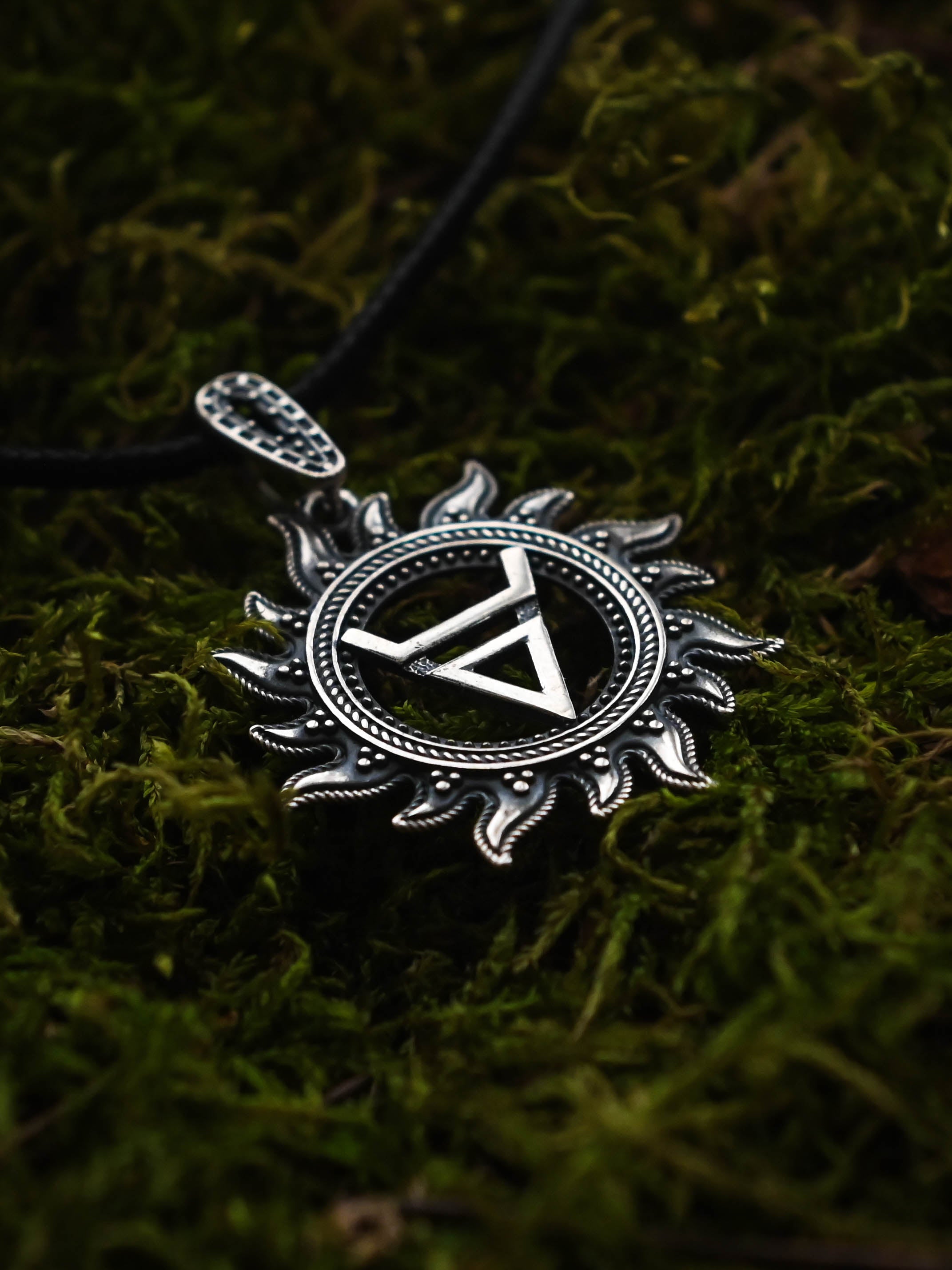 Symbol of Veles in Sun Amulet, Sterling Silver 925 — Slavic, Viking & Norse Pendant