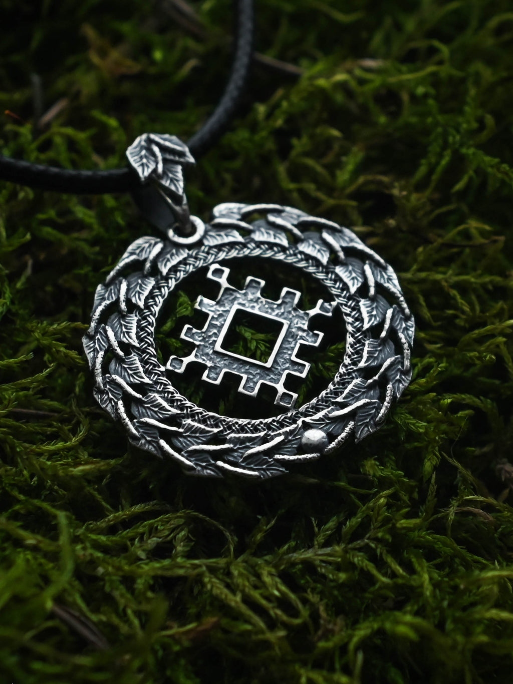 Thistle of Happiness (Repeynik) Amulet in Birch Wreath, Sterling Silver 925 — Slavic, Viking & Norse Symbol Pendant