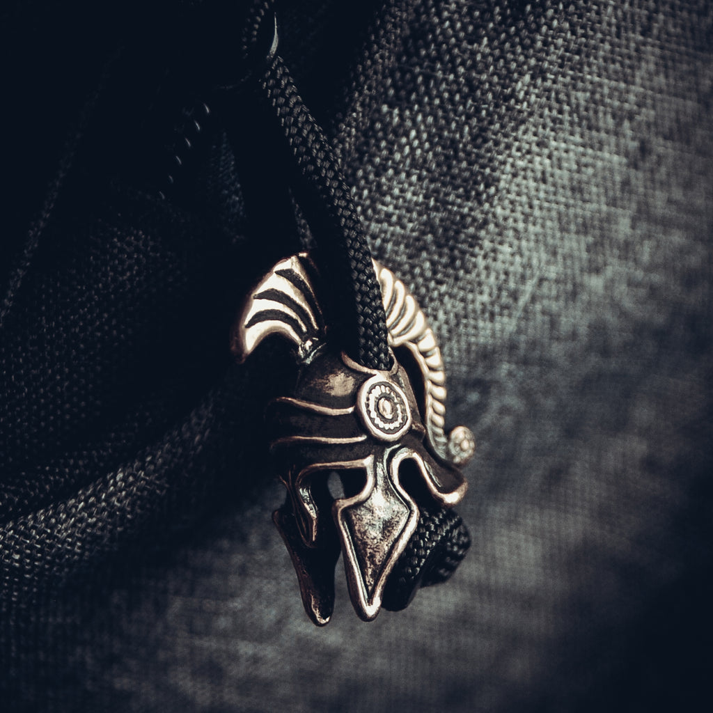 Greek Helmet Keychain, Bronze on Paracord Cord
