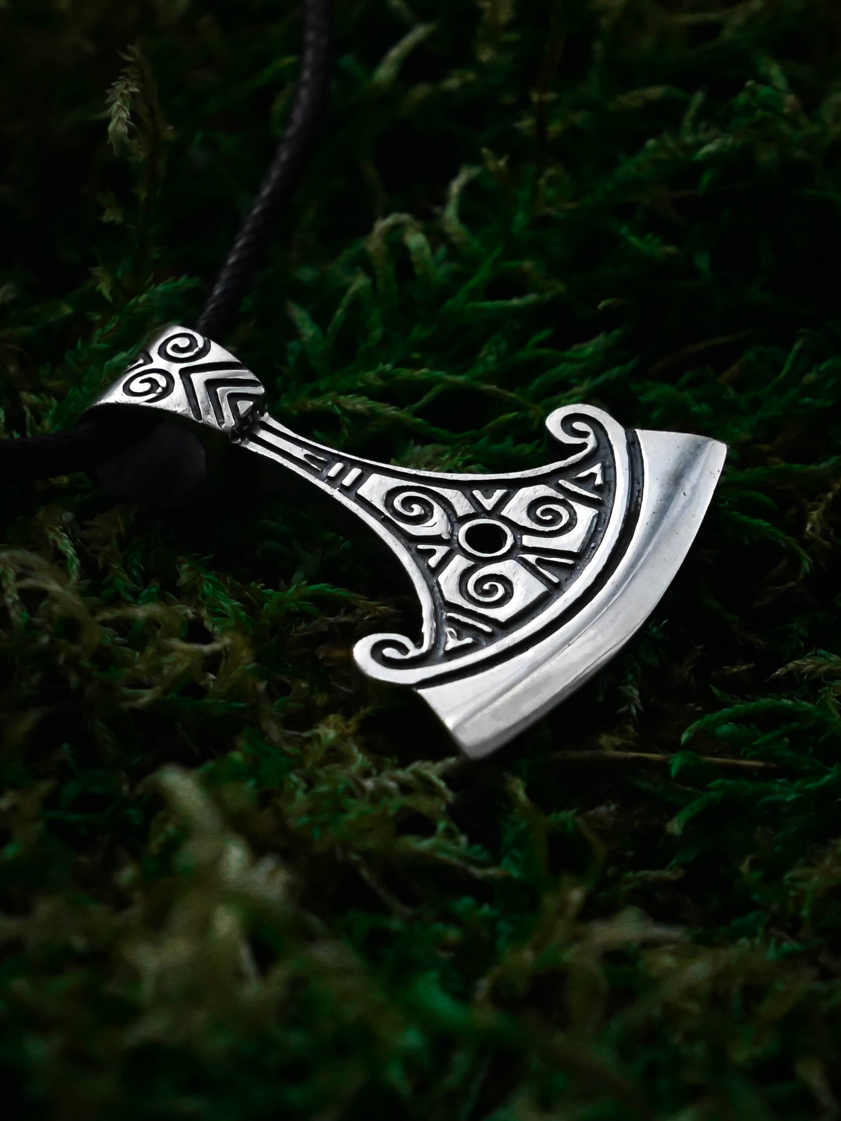 Perun's Axe with Scrollwork, Sterling Silver 925 — Slavic Symbol Pendant