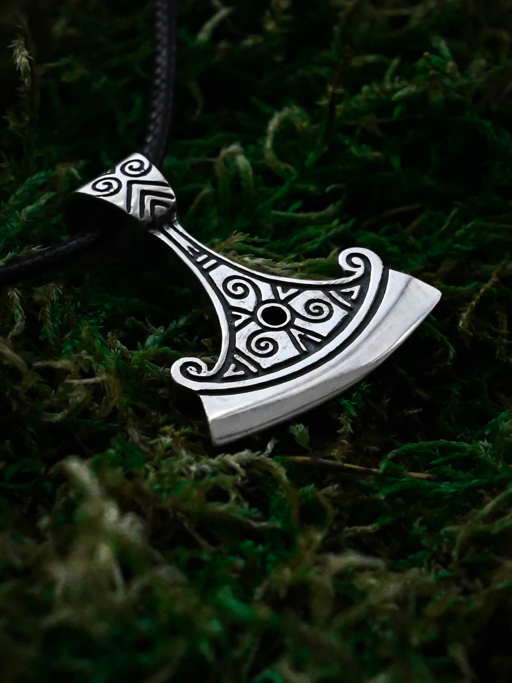 Perun's Axe with Scrollwork, Sterling Silver 925 — Slavic Symbol Pendant