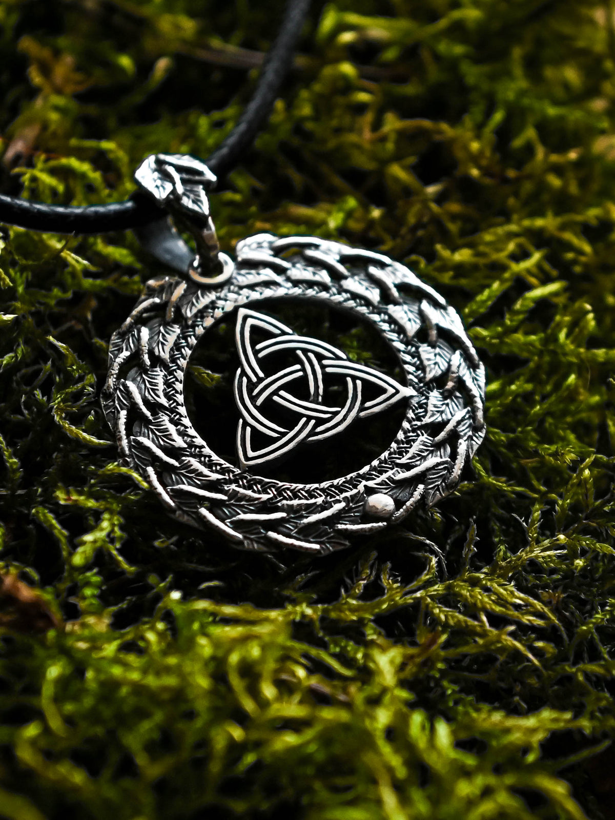 Celtic Knot Amulet in Birch Wreath, Sterling Silver 925 — Celtic, Viking & Norse Symbol Pendant
