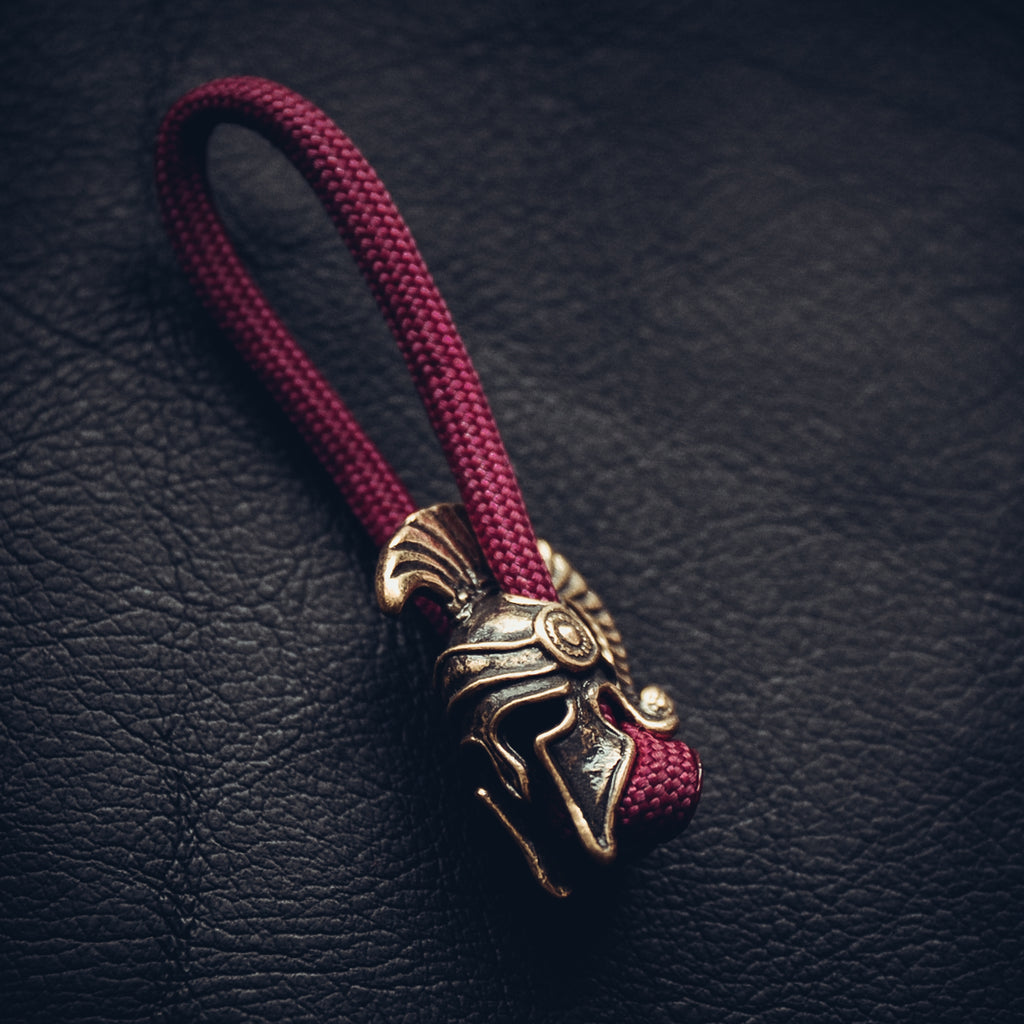Greek Helmet Keychain, Bronze on Paracord Cord