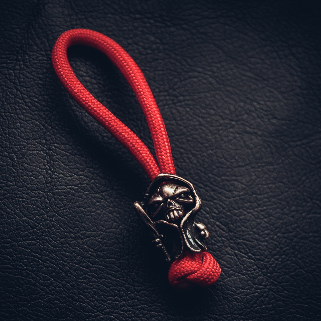 Death with Scythe Keychain, Bronze on Paracord Cord
