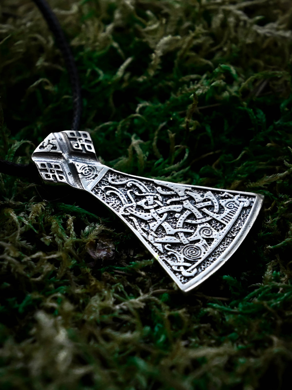 Perun's Axe (Large) with Patterns, Sterling Silver 925 — Slavic Symbol Pendant