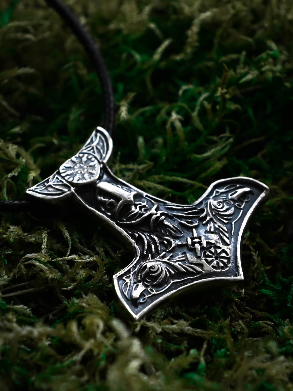Thor's Hammer with Helmet, Sterling Silver 925 — Viking Symbol Pendant