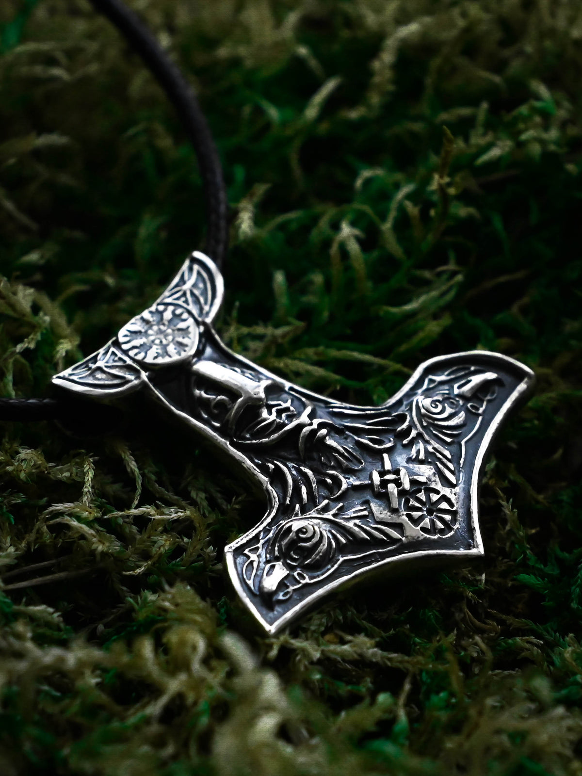Thor's Hammer with Helmet, Sterling Silver 925 — Viking Symbol Pendant