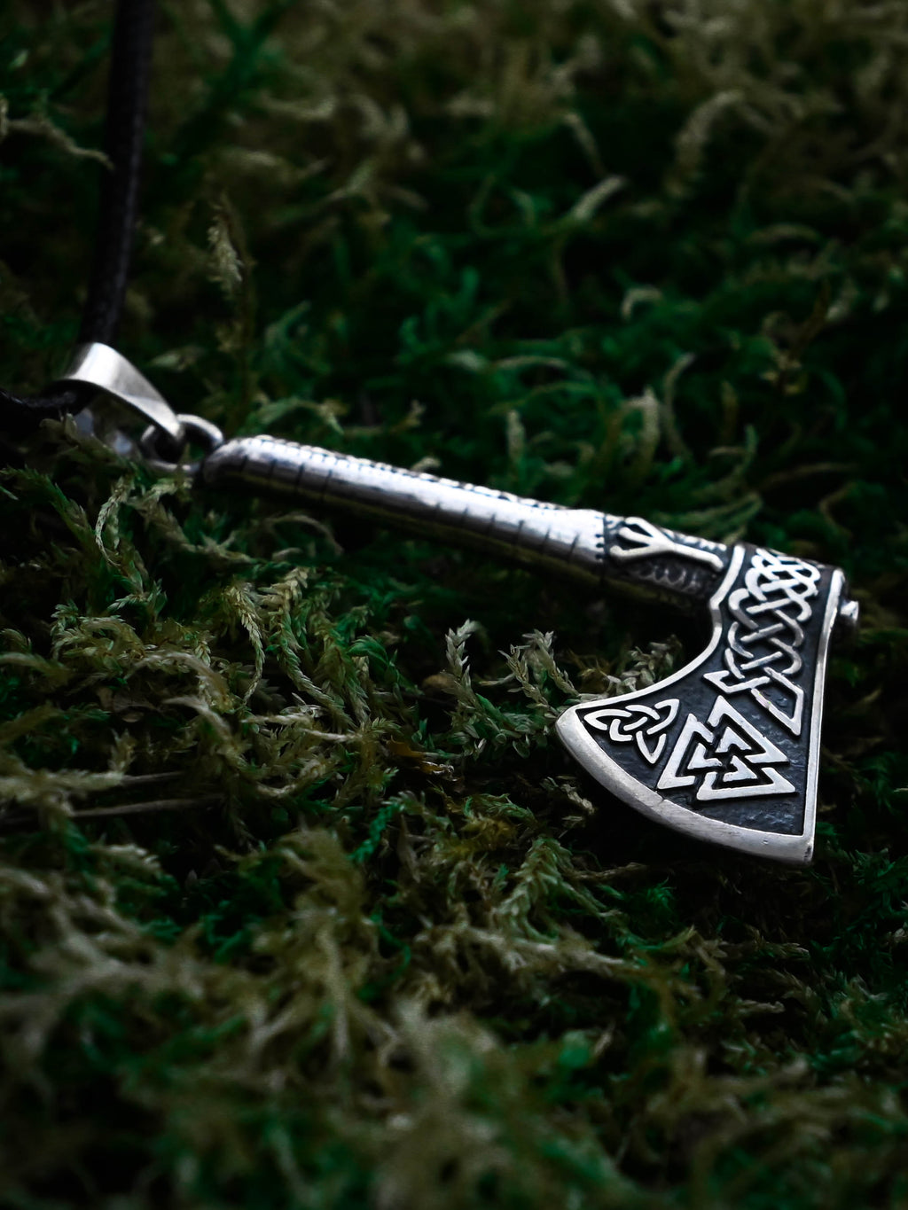 Viking Axe with Valknut Symbol, Sterling Silver 925 — Viking & Norse Symbol Pendant