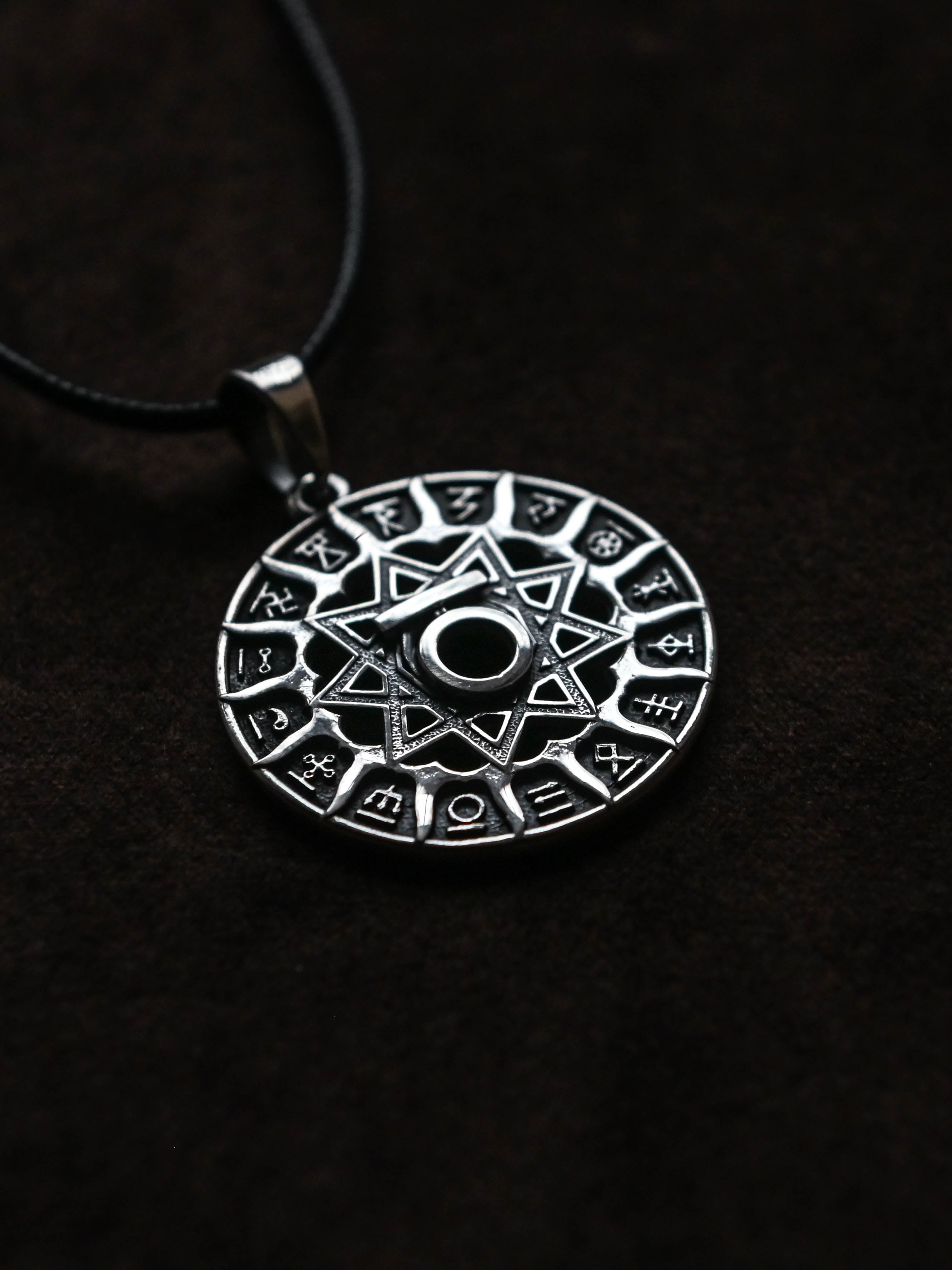 Slavic Chertog Medved (Bear) Amulet, Sterling Silver 925 — Svarog Circle Zodiac Pendant